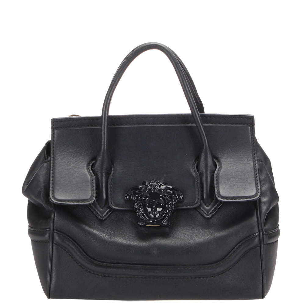 Pre-owned Versace Black Leather Palazzo Empire Satchel Bag