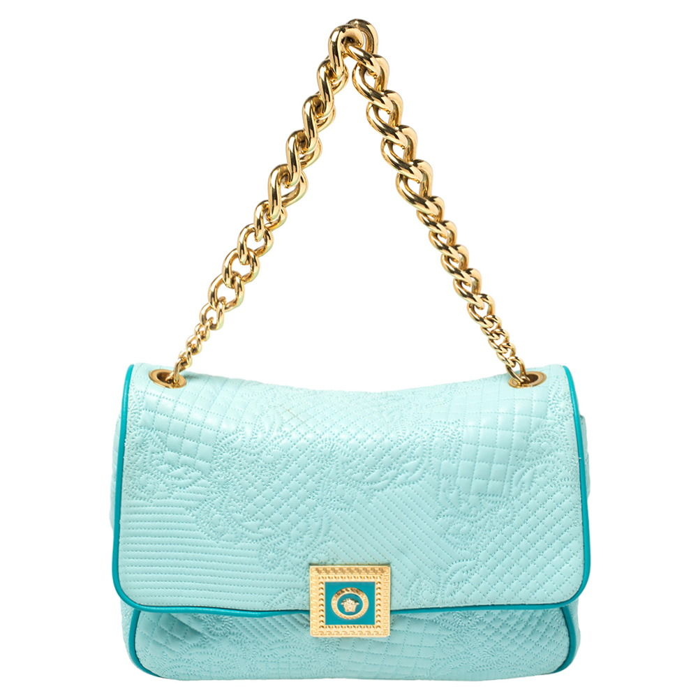 Pre-owned Versace Turquoise Quilted Leather Vanitas Chain Shoulder Bag ...