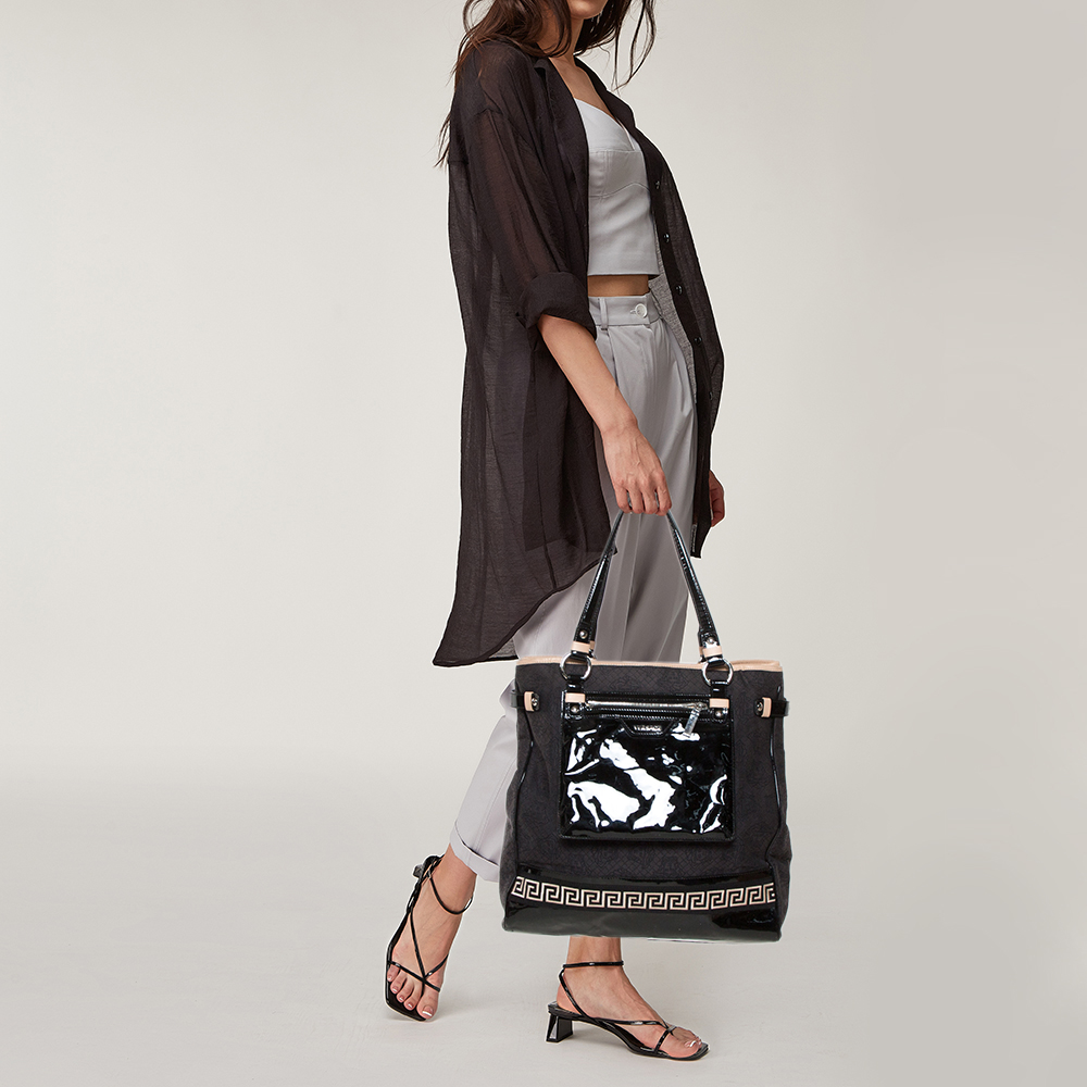 

Versace Black Canvas and Patent Leather Tote