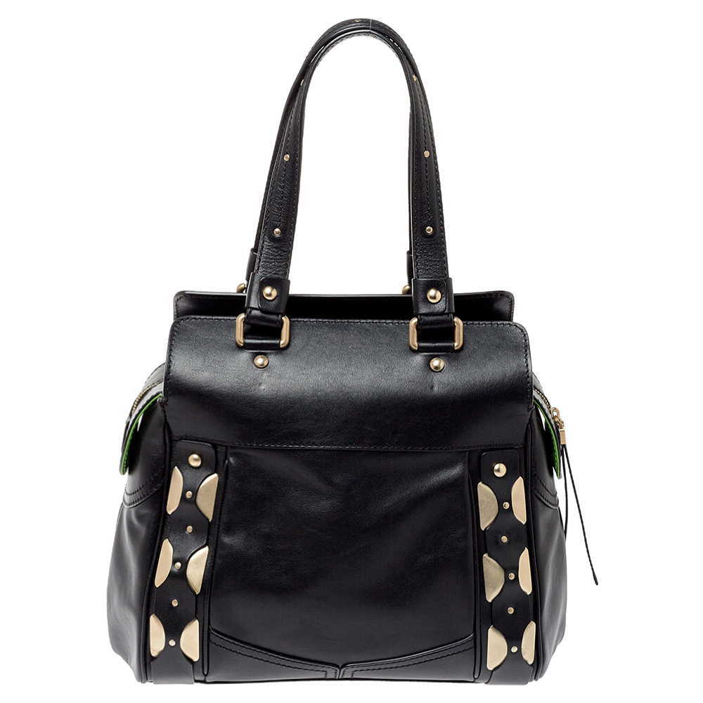 Pre-owned Versace Black Leather Studded Satchel