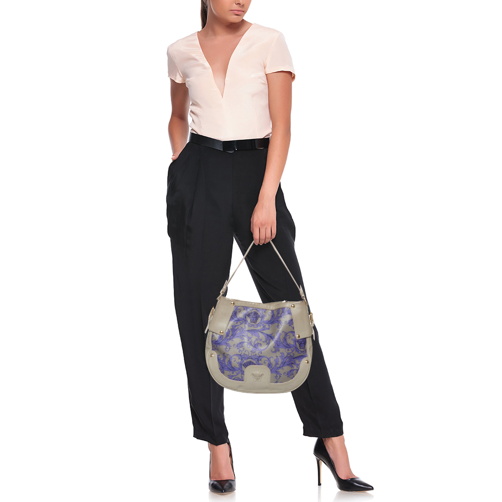 

Versace Grey/Blue Majolica Print Leather Hobo