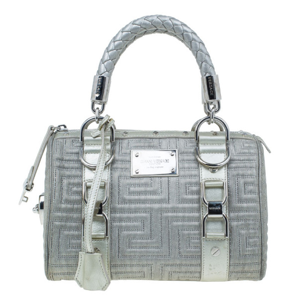 Pre Owned Versace Metallic Leather Quilted Snap Out of It Bag