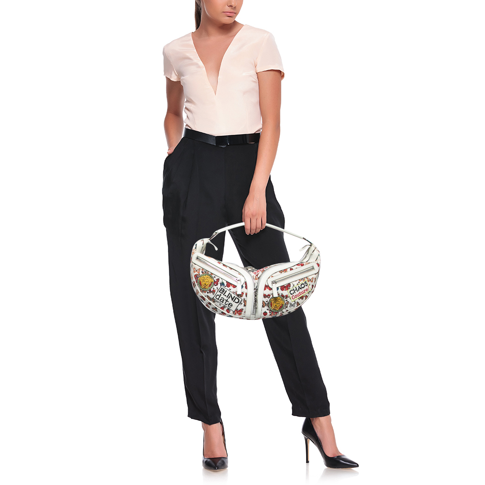 

Versace White/Black Printed Canvas,and Leather Shoulder Bag