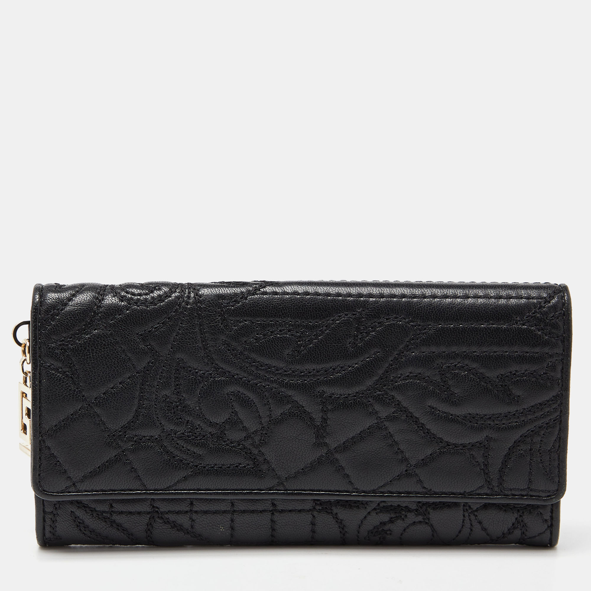 Pre-owned Versace Black Quilted Leather Flap Continental Wallet