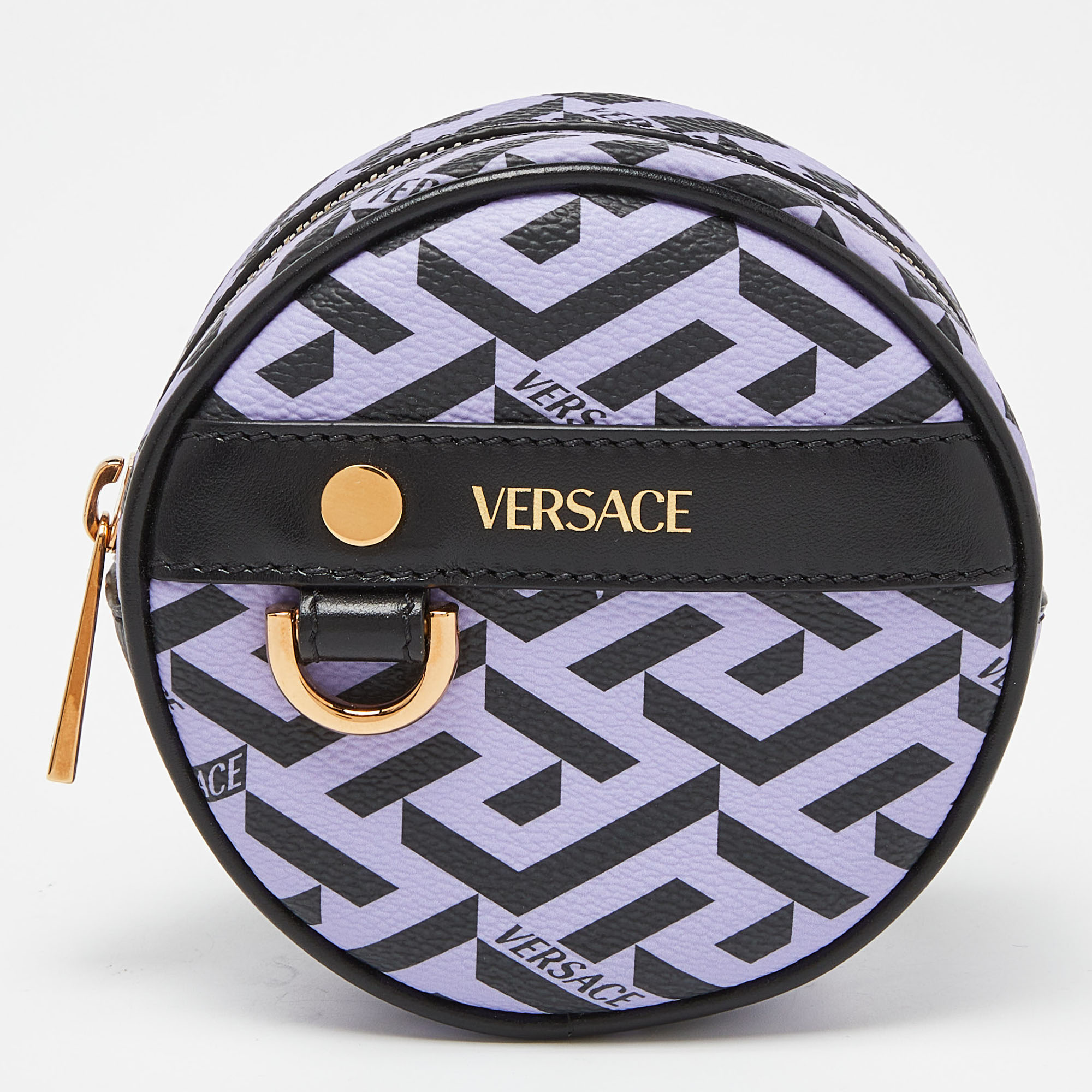 

Versace Purple/Black La Greca Coated Canvas and Leather Round Zip Pouch