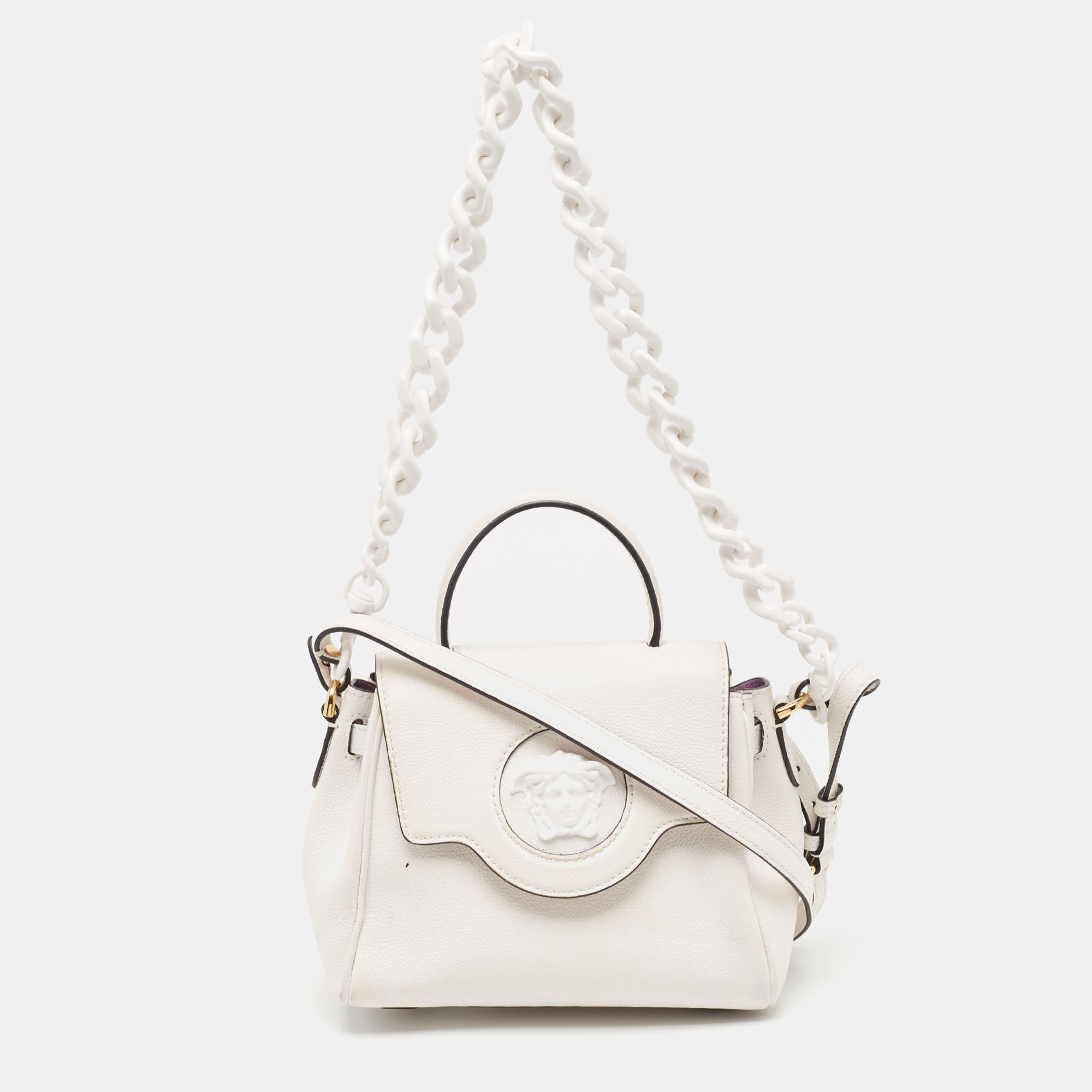 Pre-owned Versace Off White Leather La Medusa Top Handle Bag