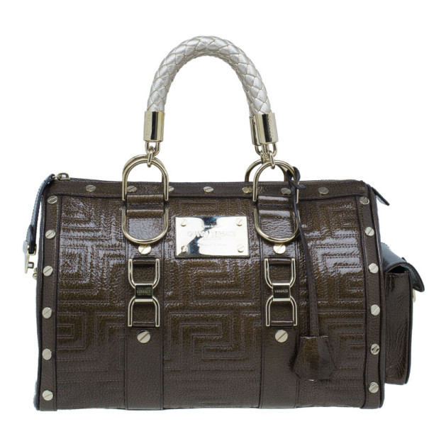 Pre Owned Versace Bronze Quilted Snap Out Of It Satchel