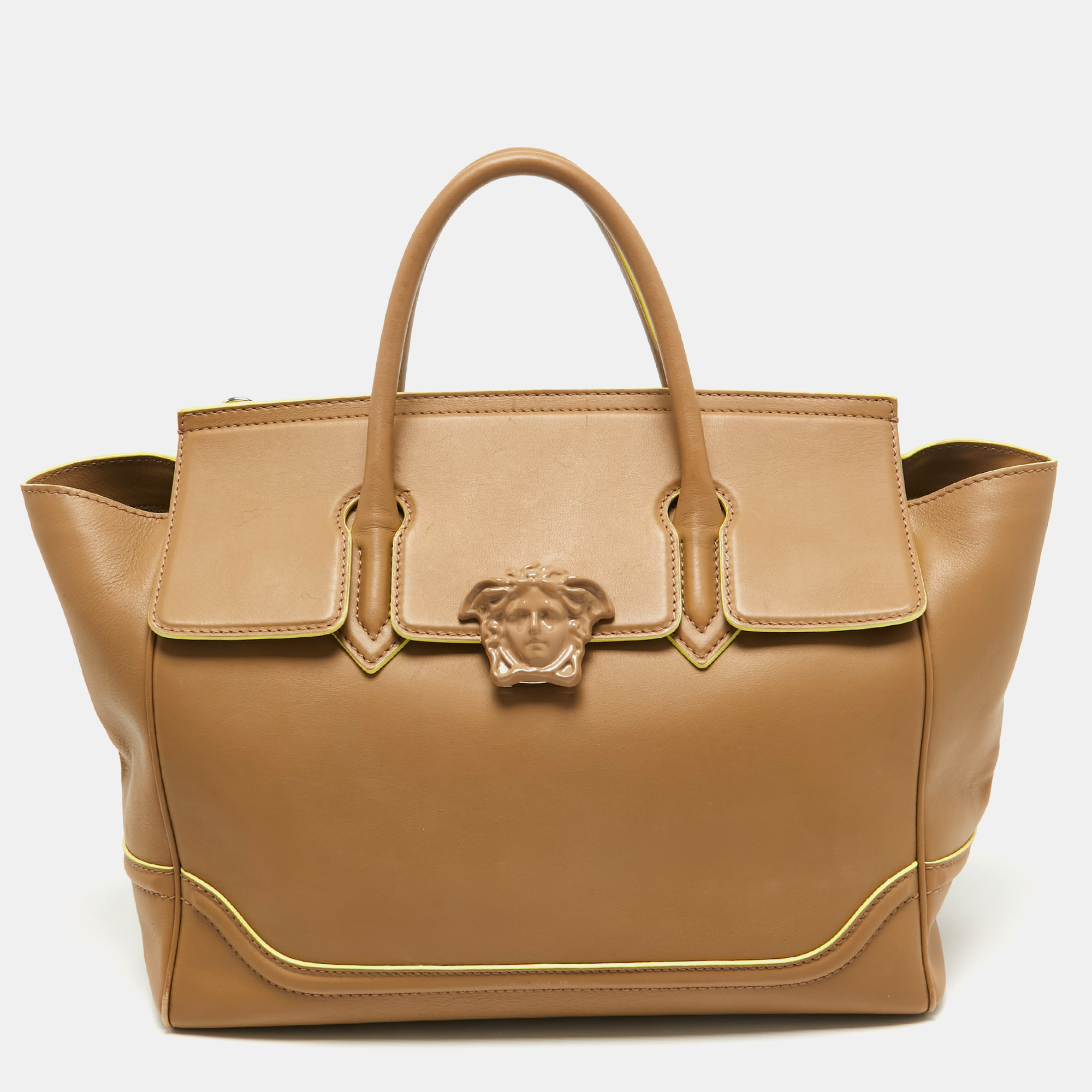 Pre-owned Versace Beige Leather Large Palazzo Empire Tote