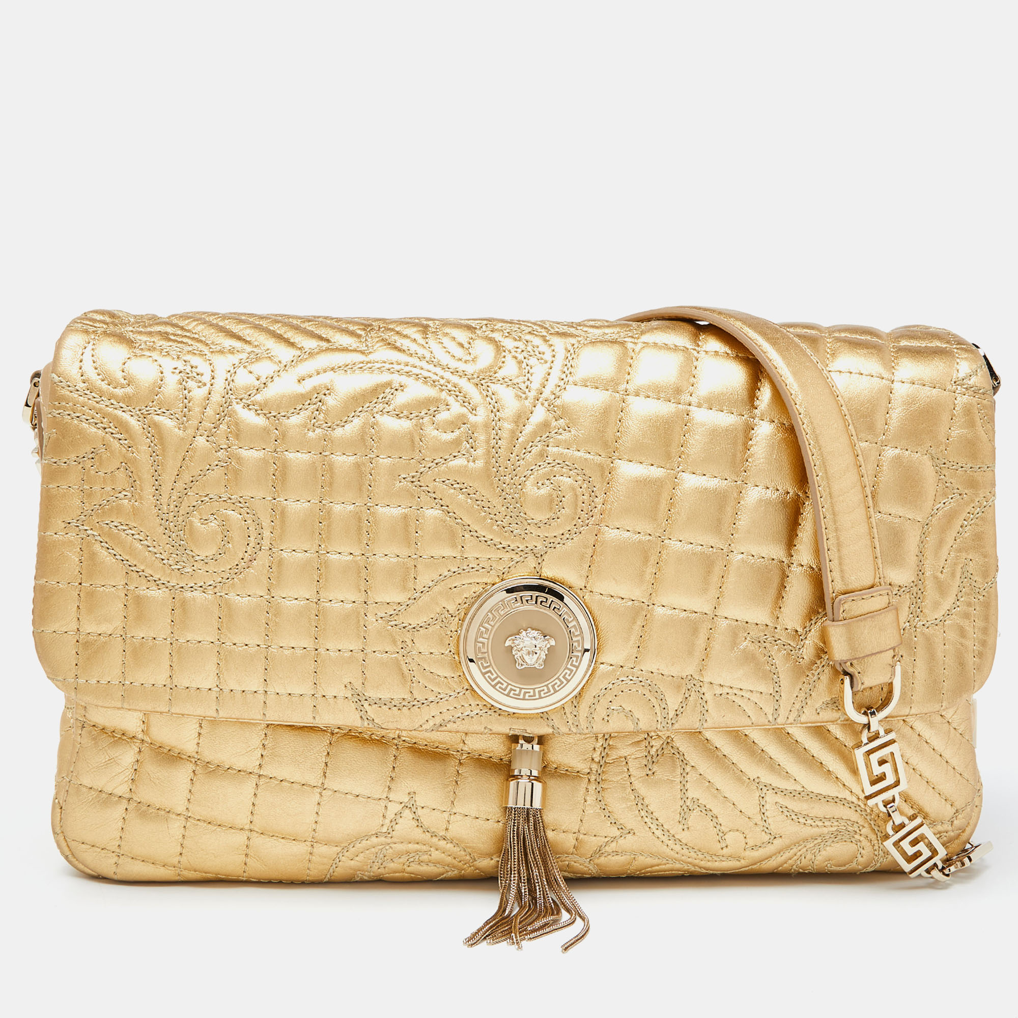 Pre-owned Versace Gold Barocco Leather Vanitas Medea Shoulder Bag