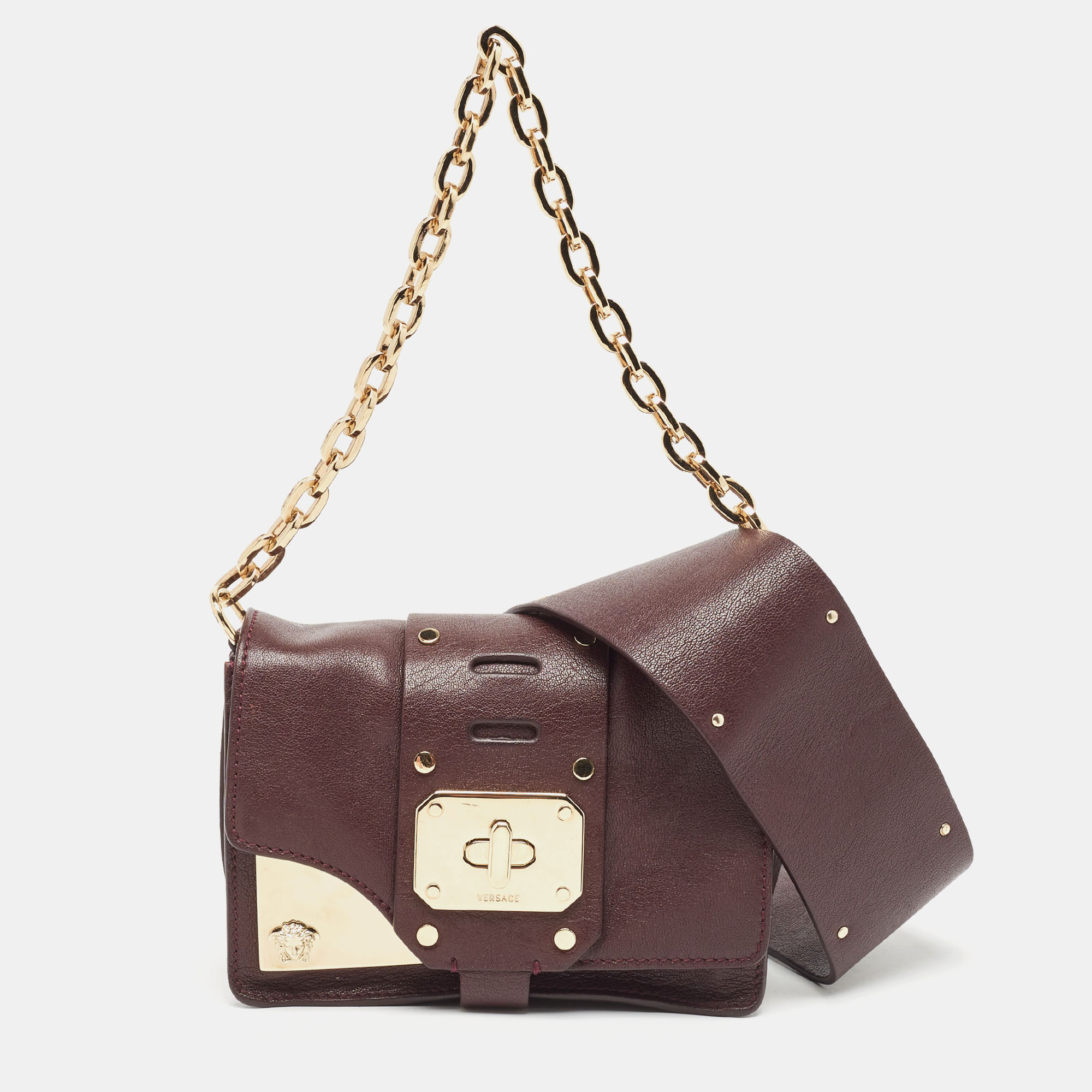 Pre-owned Versace Burgundy Leather Stardvst Crossbody Bag