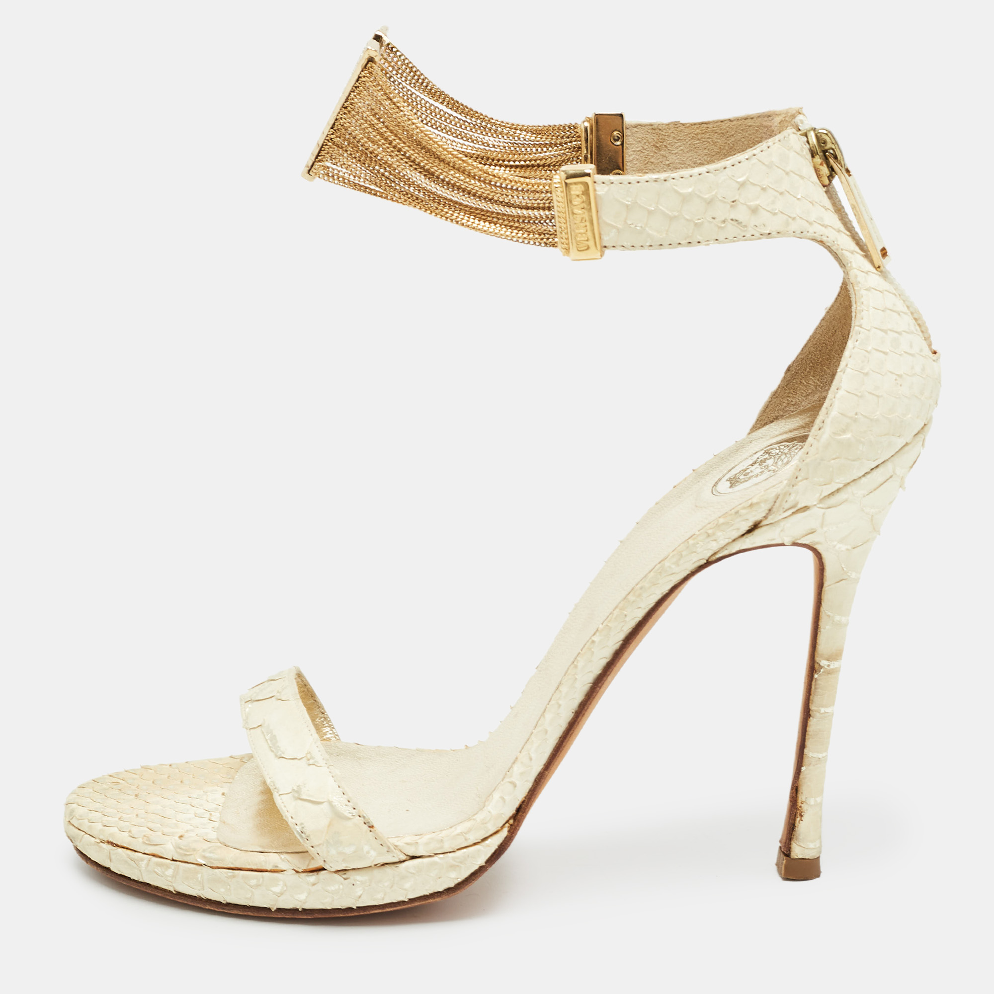 

Versace Cream Python Ankle Strap Sandals Size