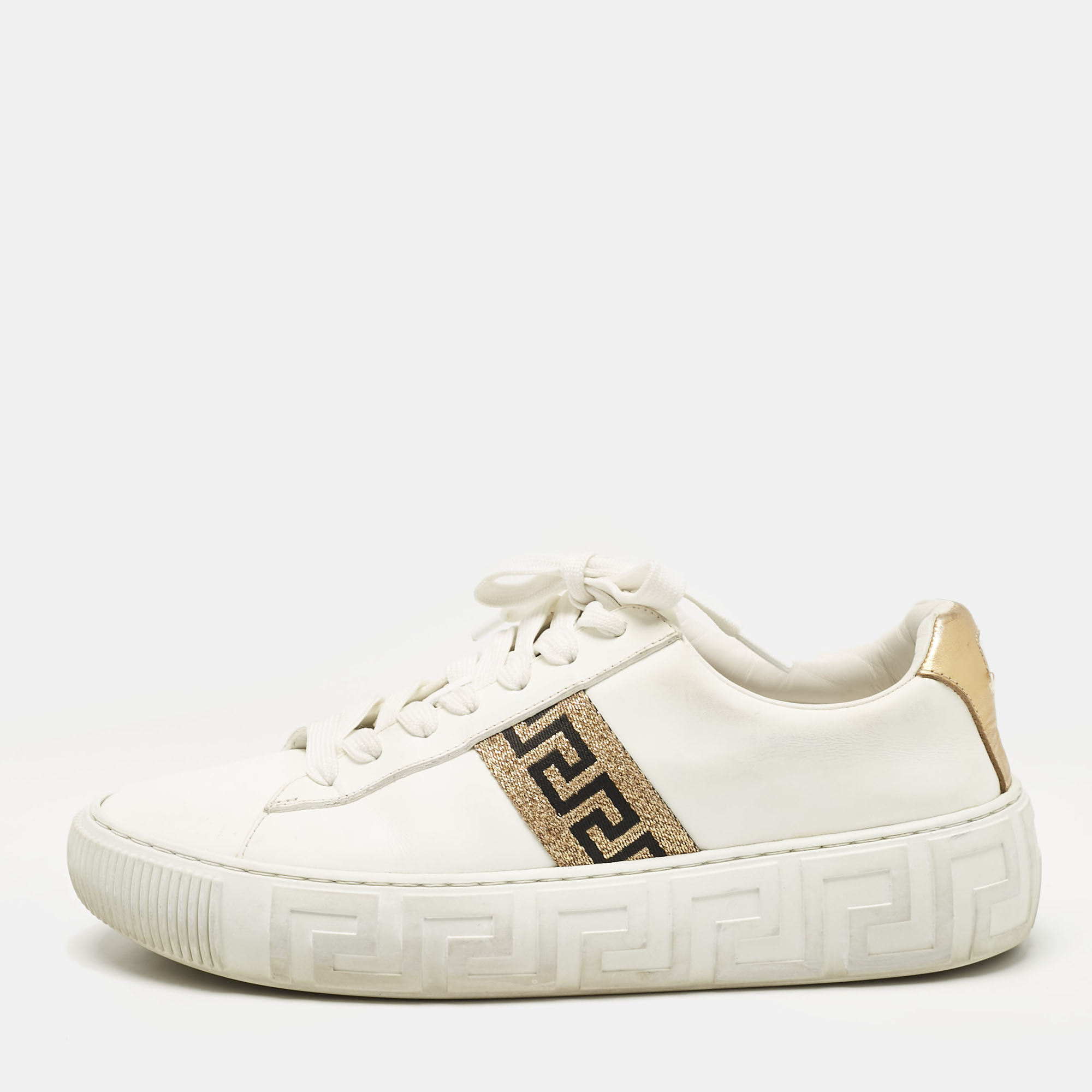 

Versace White/Gold Leather Greca Low Top Sneakers Size