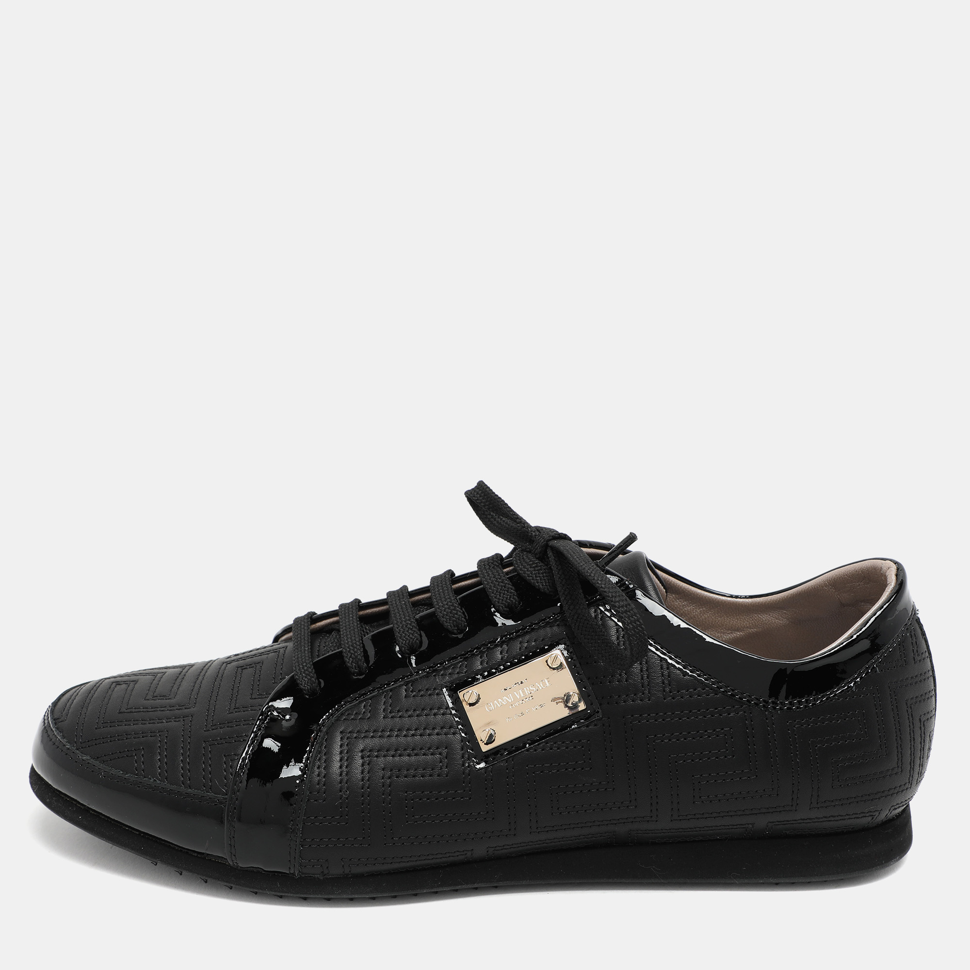 

Versace Black Patent and Leather Low Top Sneakers Size