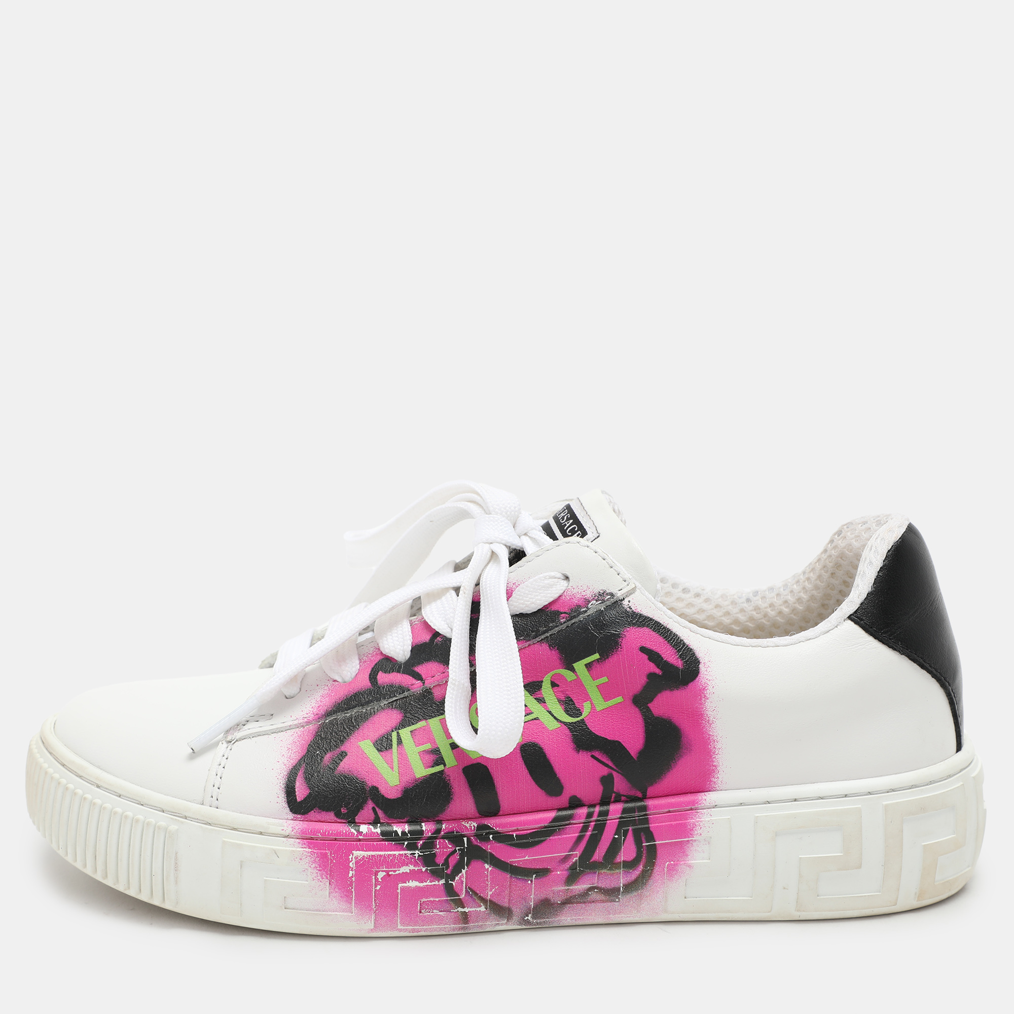 

Versace White Leather La Greca Low Top Sneakers Size