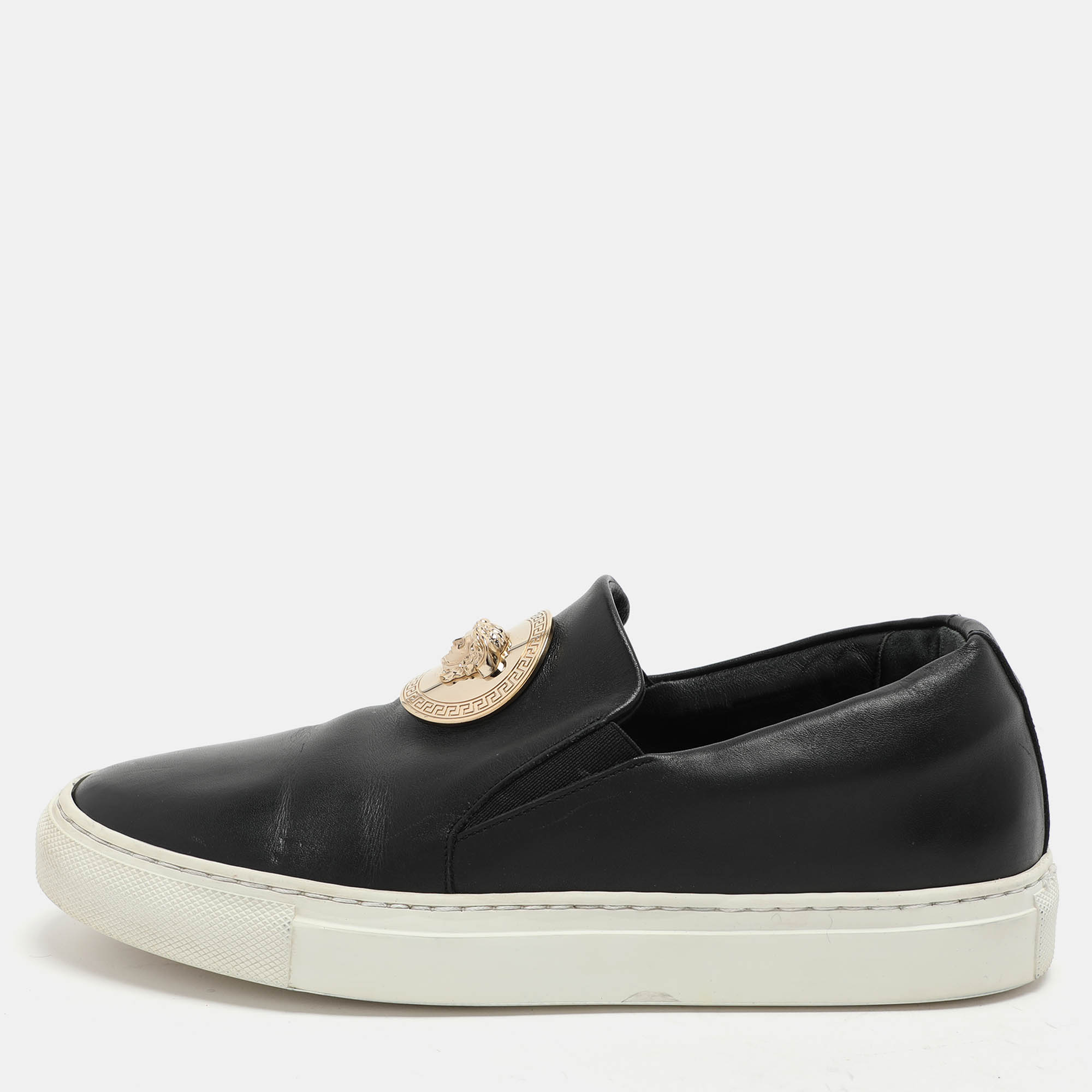 

Versace Black Leather Medusa Slip On Sneakers Size