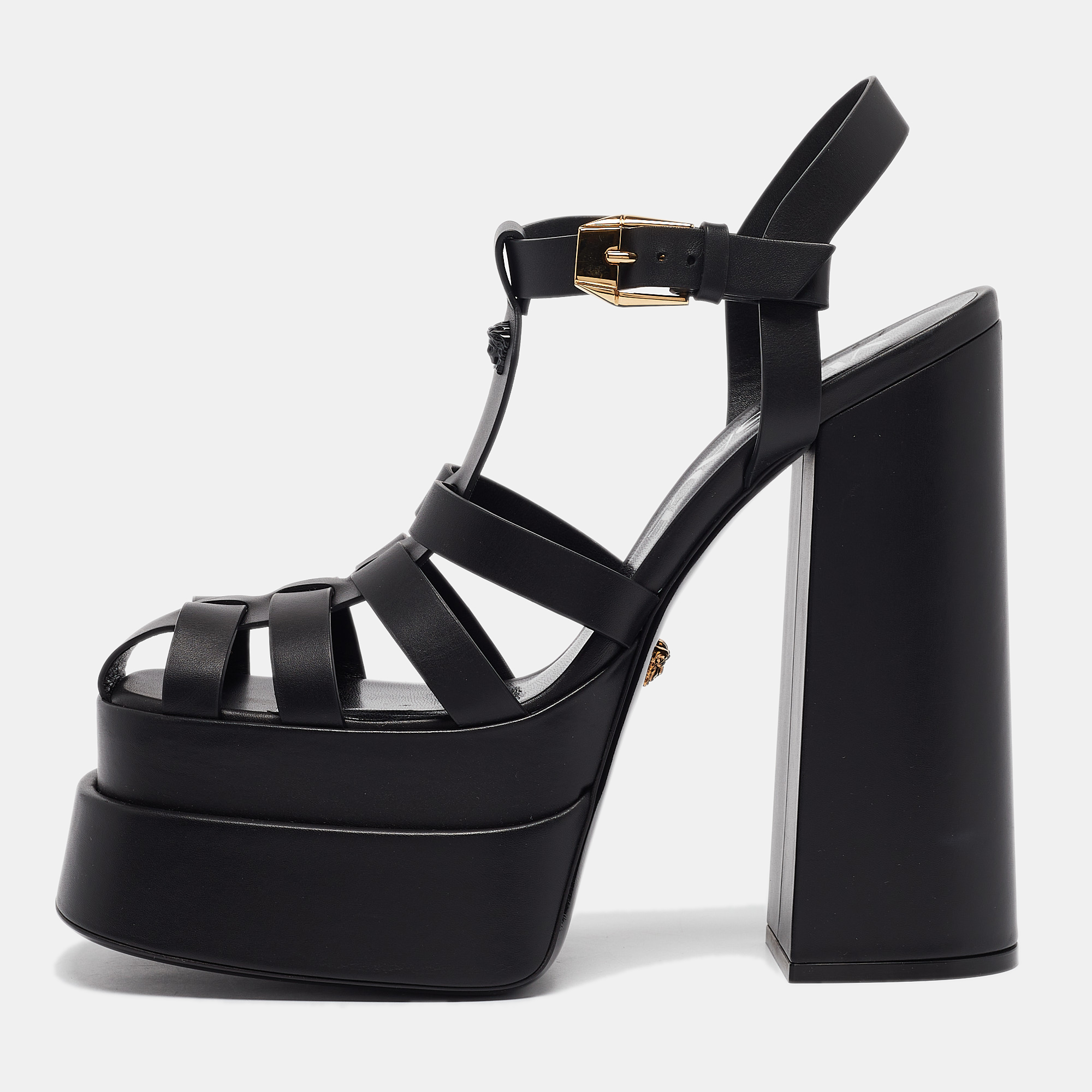 

Versace Black Leather La Medusa Platform Sandals Size