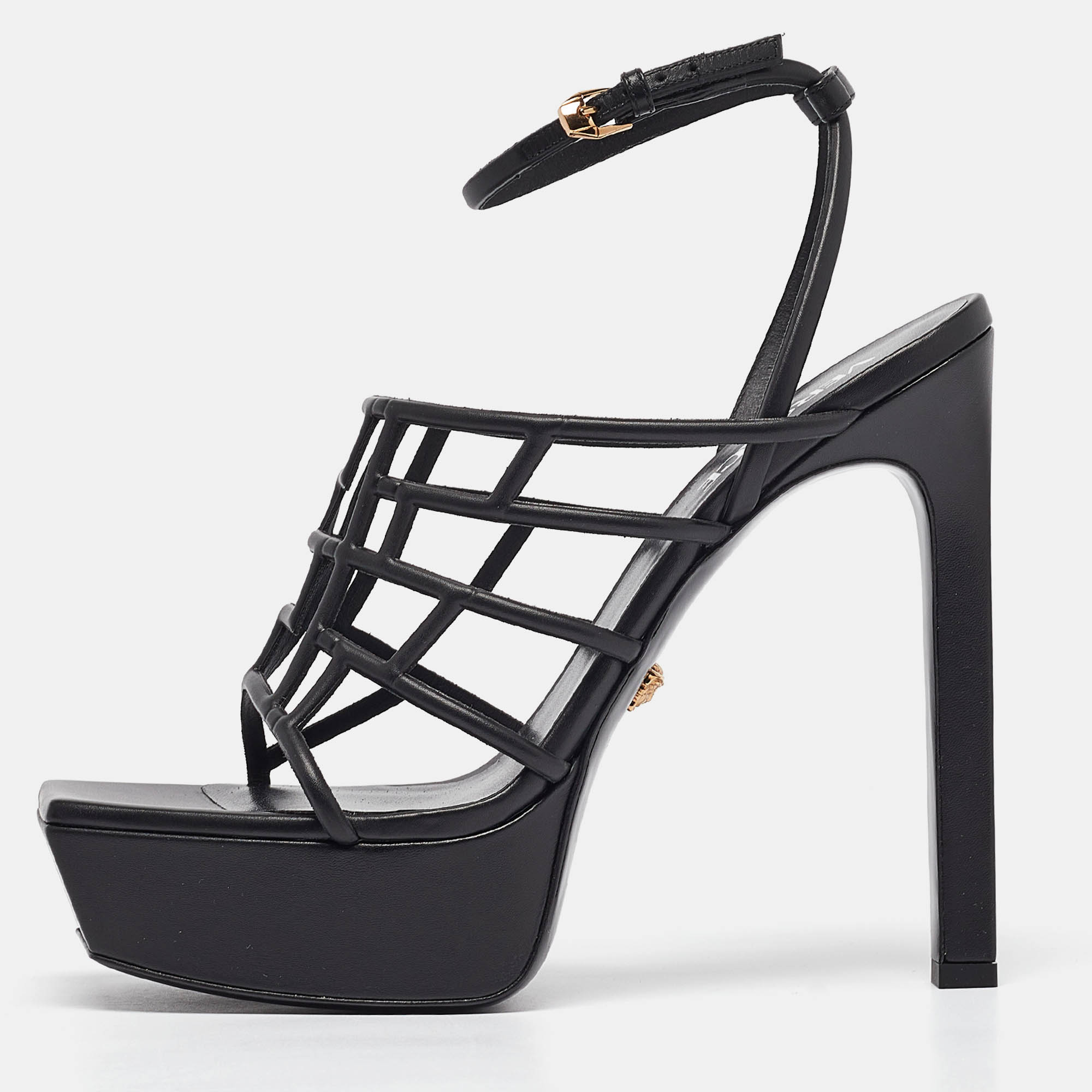 

Versace Black Leather Ankle Strap Sandals Size