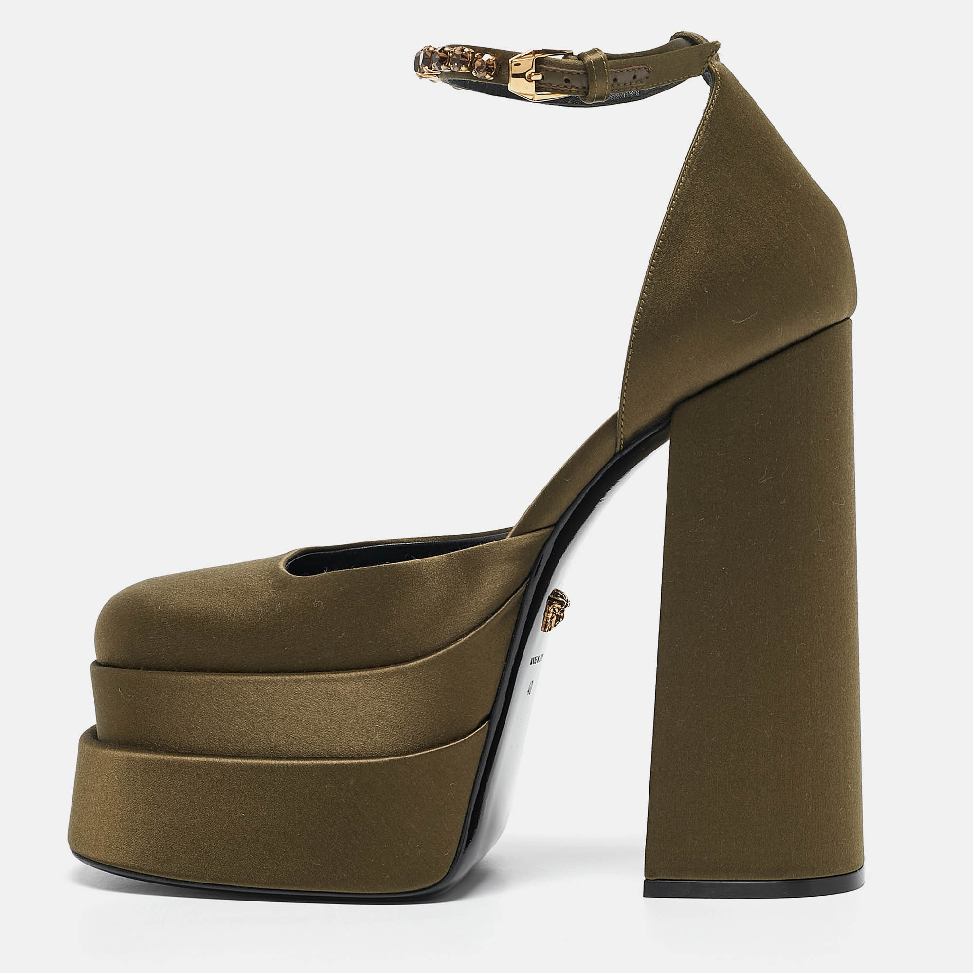 

Versace Green Satin Aevitas Platform Sandals Size