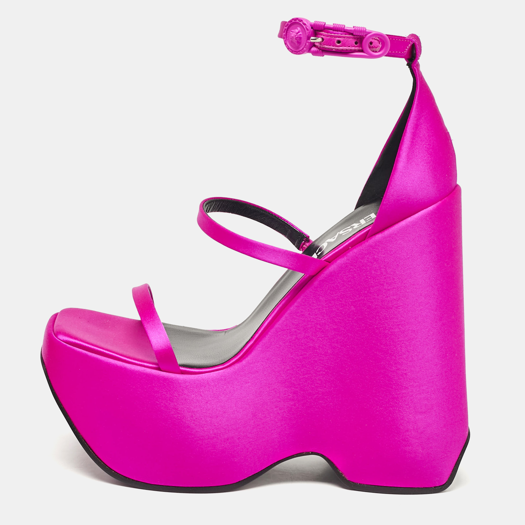 

Versace Pink Satin Triplatform Sandals Size