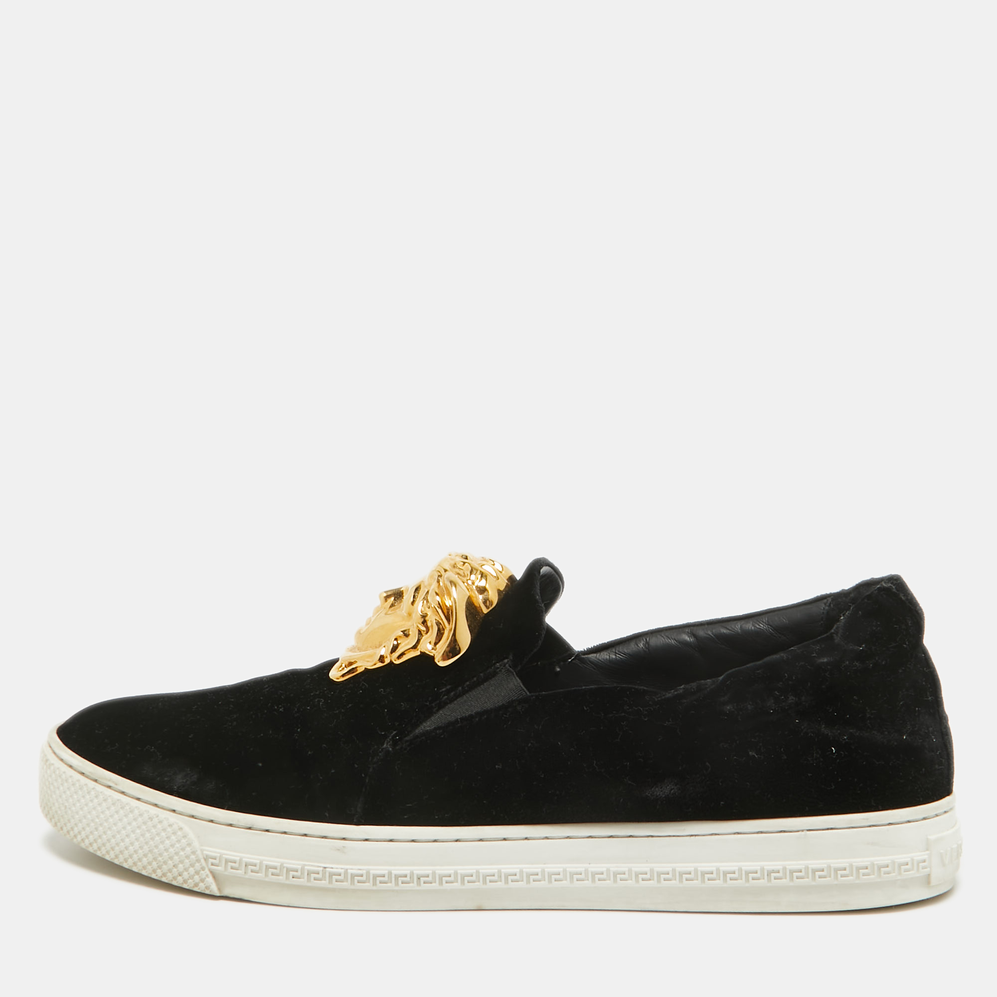 

Versace Black Velvet Medusa Slip On Sneakers Size