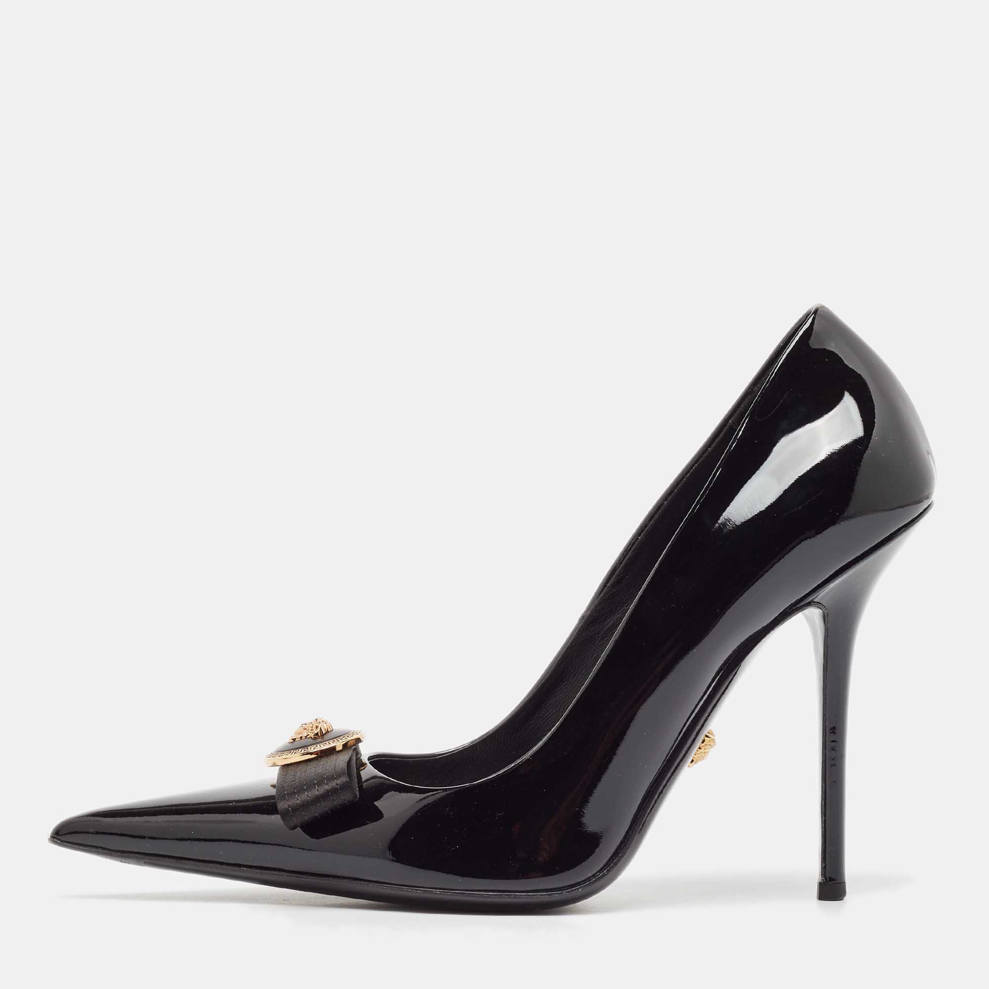 

Versace Black Patent Leather Gianni Ribbon Pumps Size