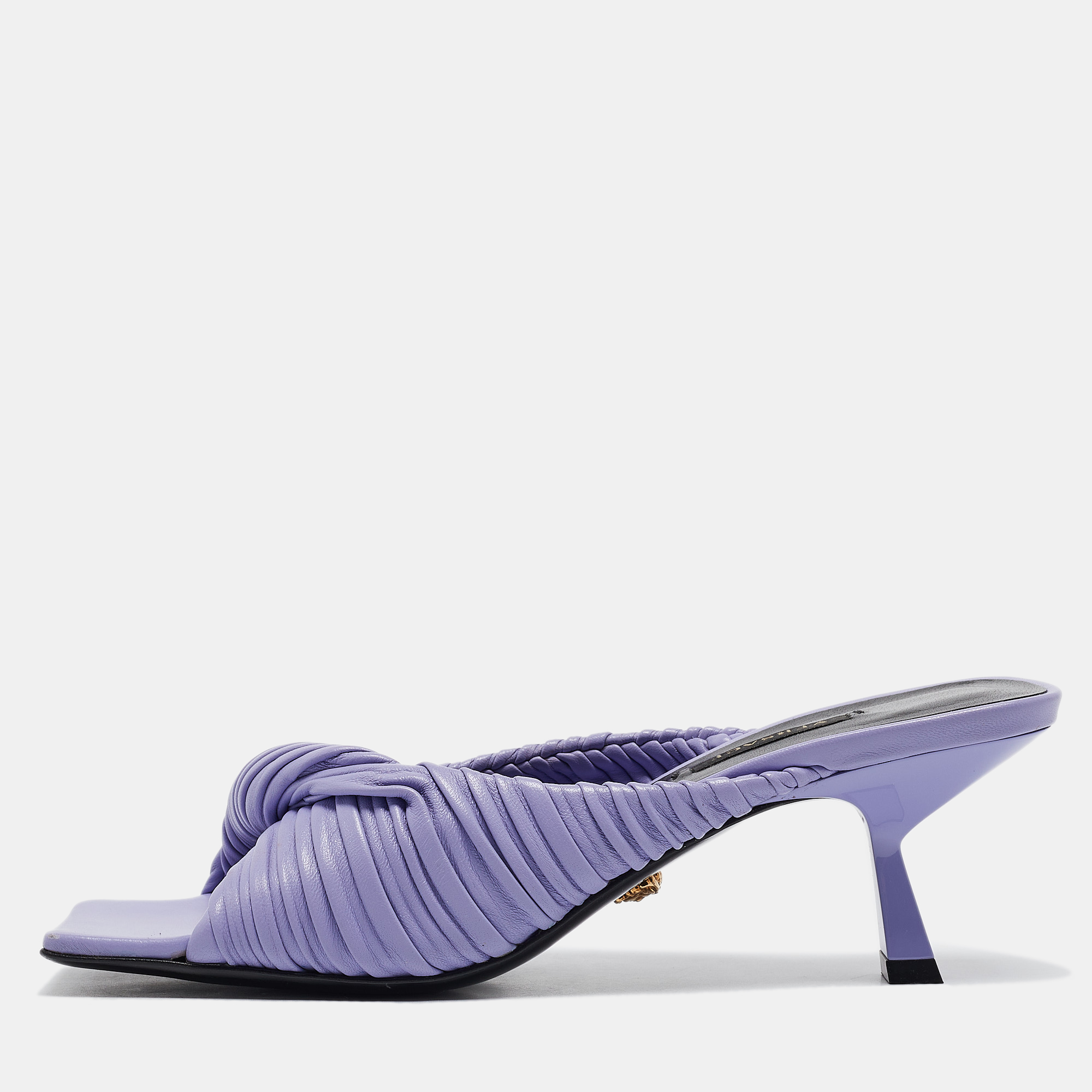 

Versace Purple Leather Plisse' Slide Sandals Size