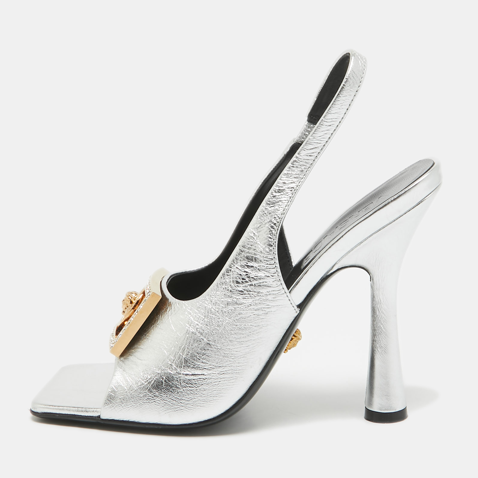 

Versace Silver Leather le Medusa Slingback Sandals Size