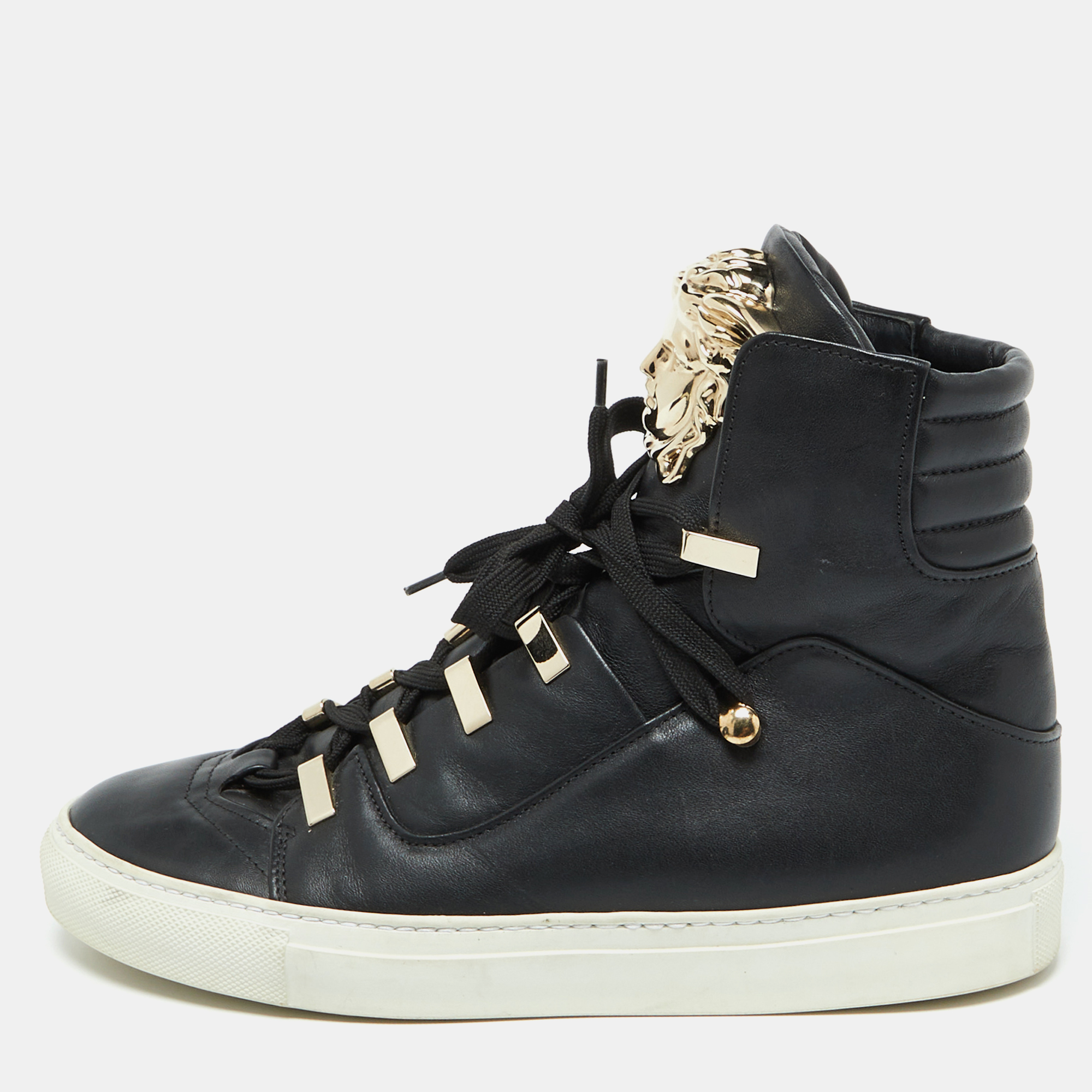 

Versace Black Leather Medusa High Top Sneakers Size