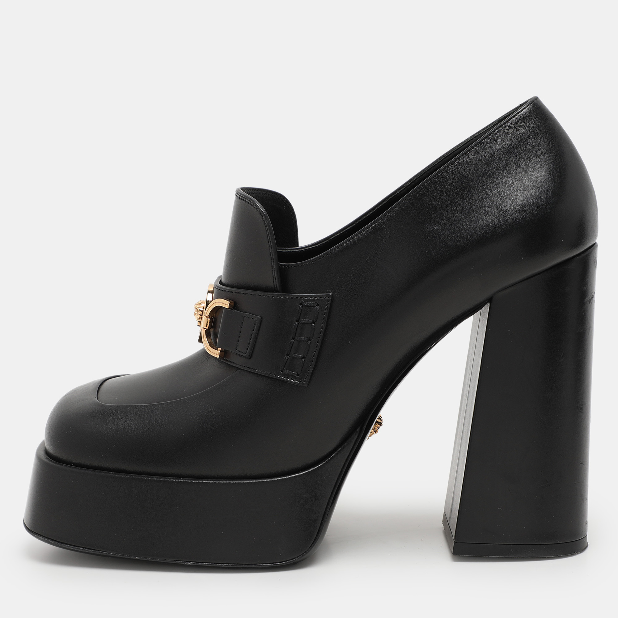 

Versace Black Leather Medusa Embellished Platform Pumps Size