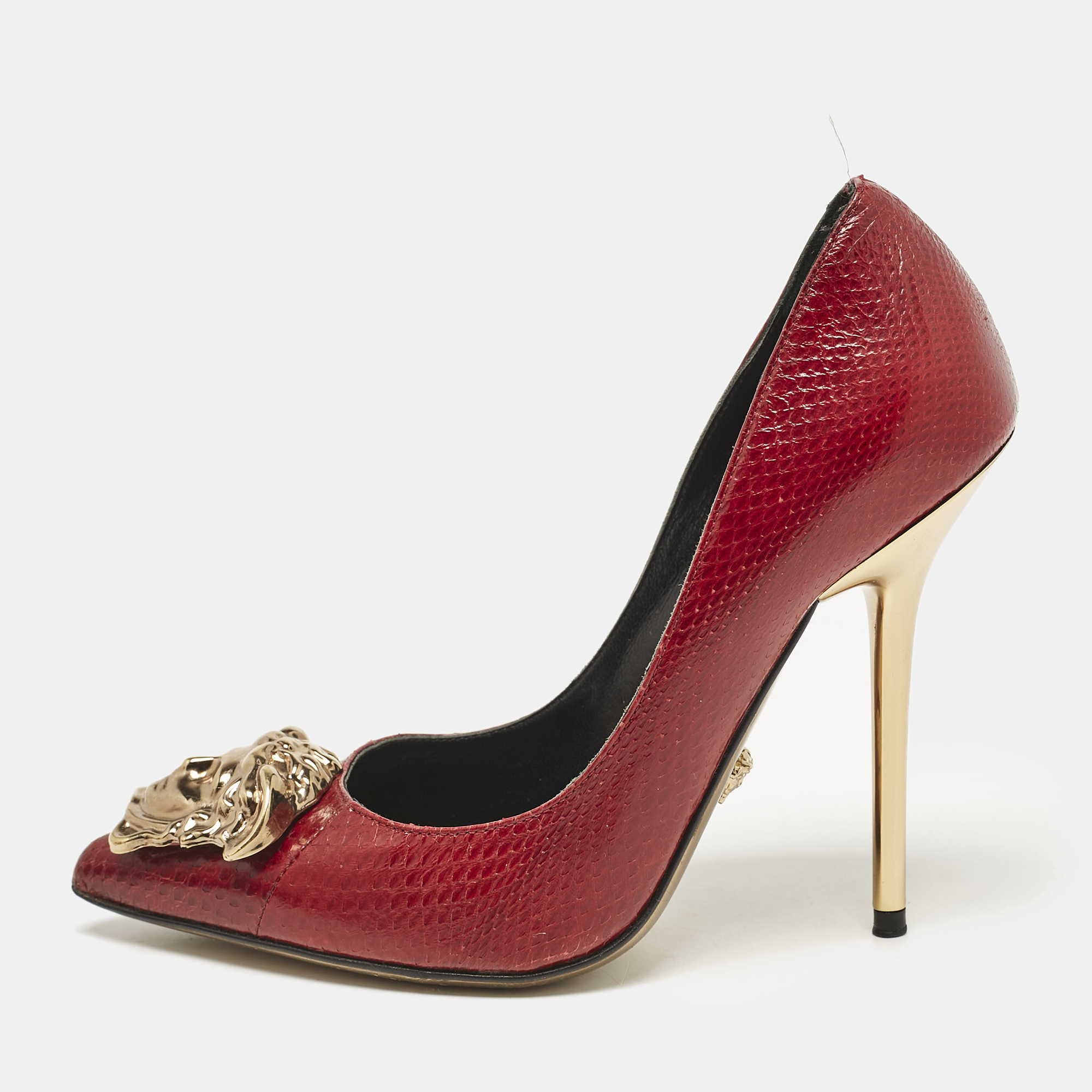 

Versace Red Snakeskin Leather Medusa Pointed Toe Pumps Size