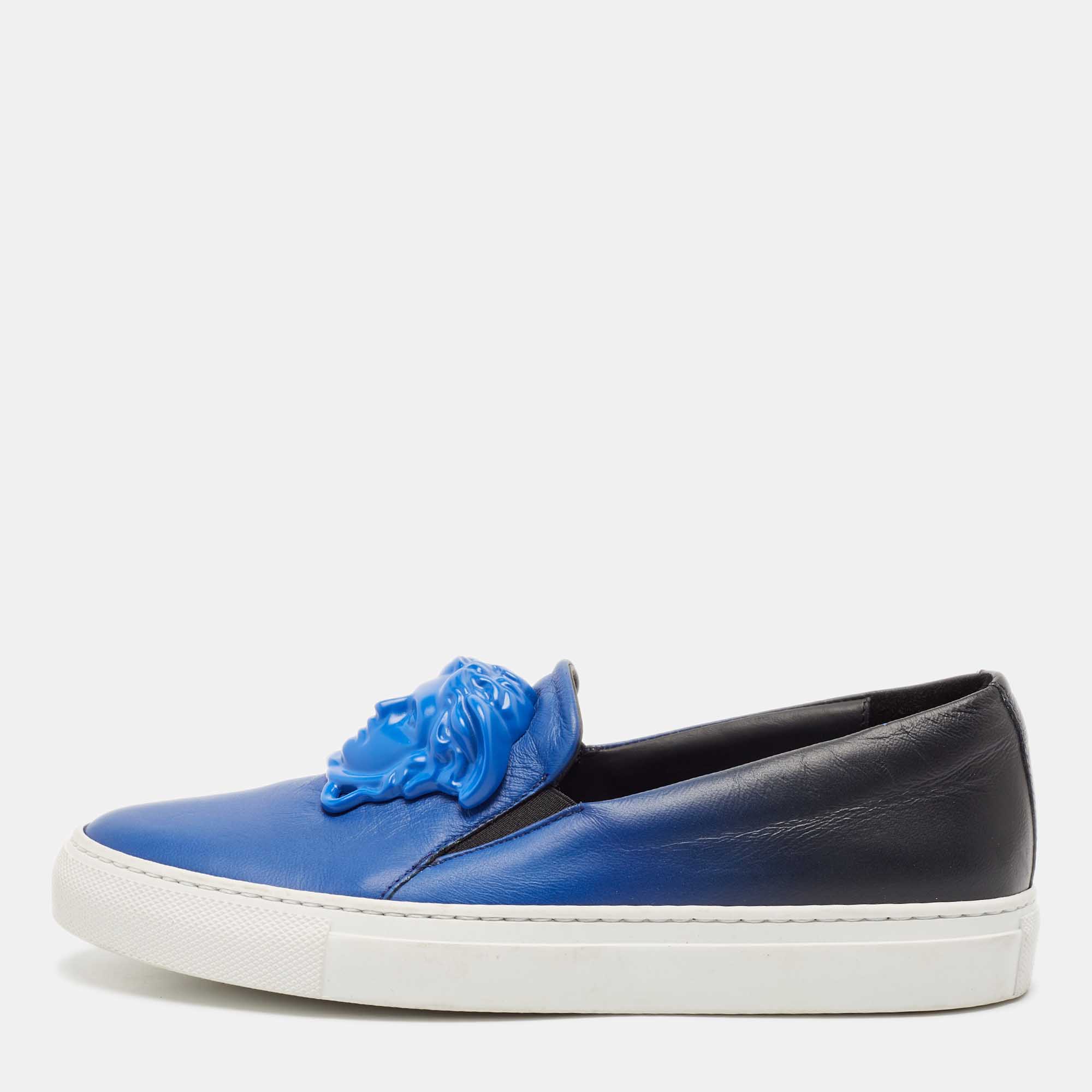 

Versace Black/Blue Leather Palazzo Medusa Slip-On Sneakers Size