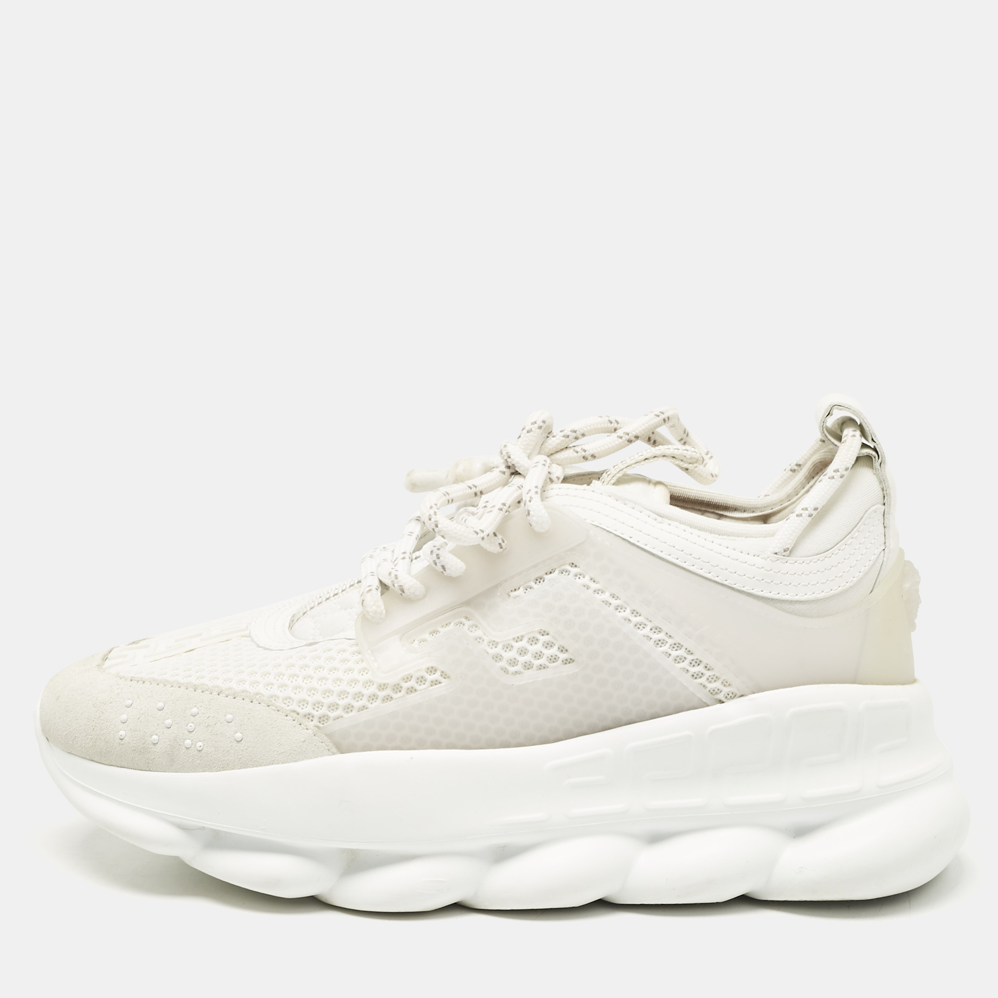 

Versace White Suede and Leather Chain Reaction Sneakers Size