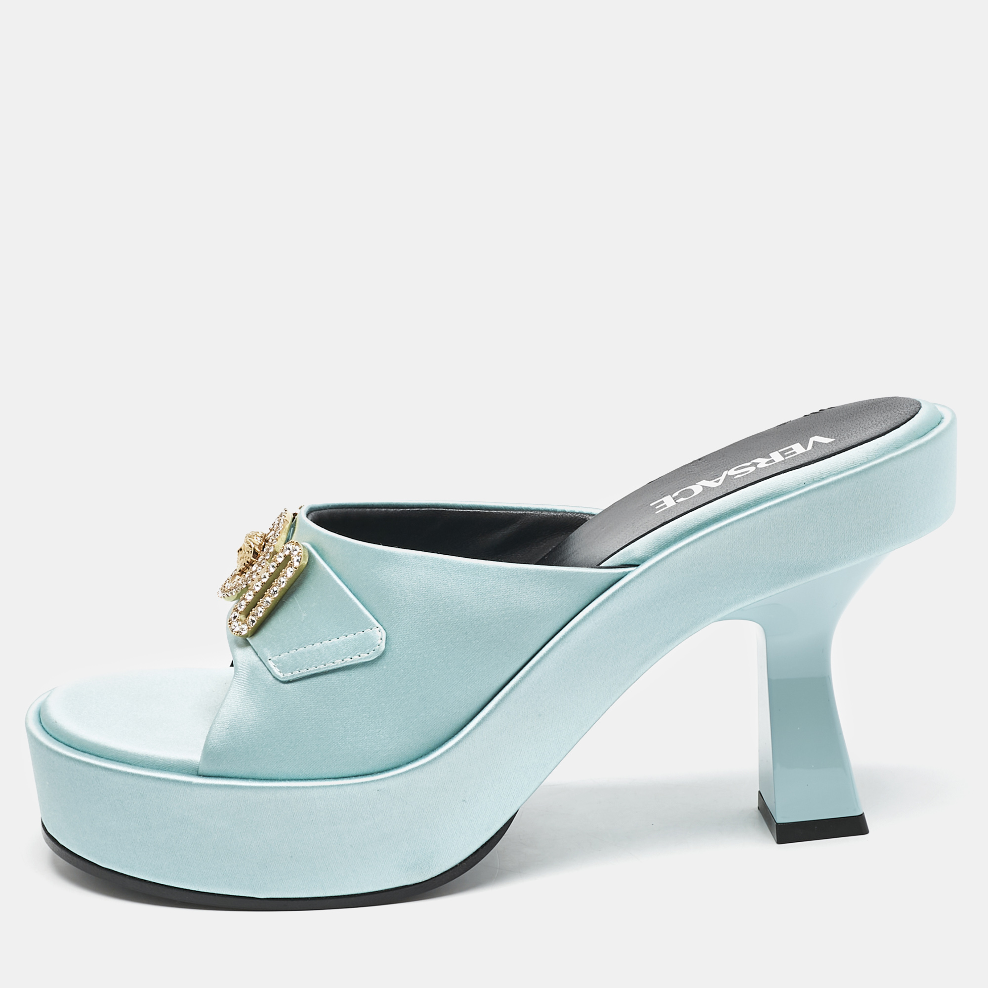 

Versace Mint Green Satin Medusa Biggie Mules Size