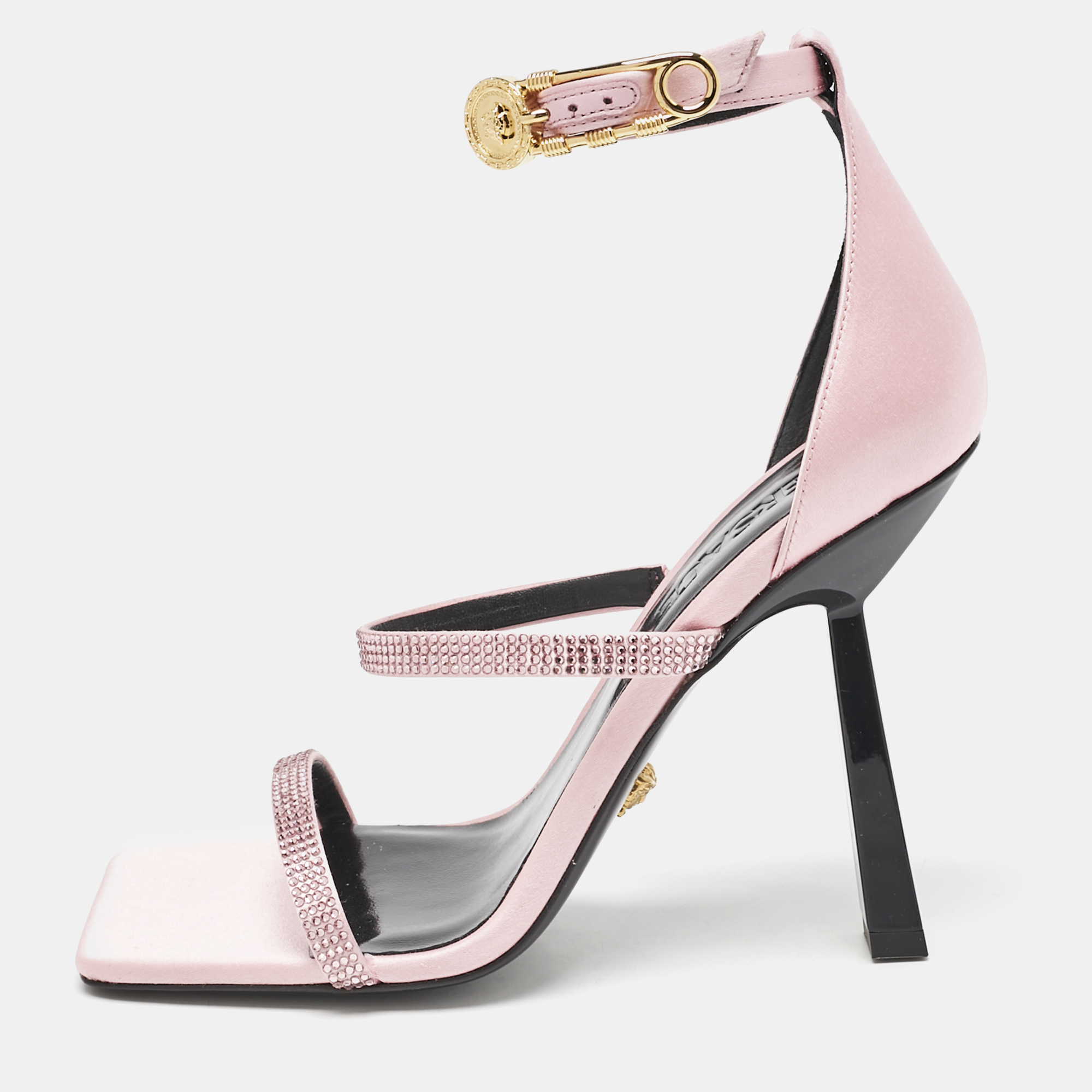 

Versace Pink Satin Safety Pin Ankle Strap Sandals Size