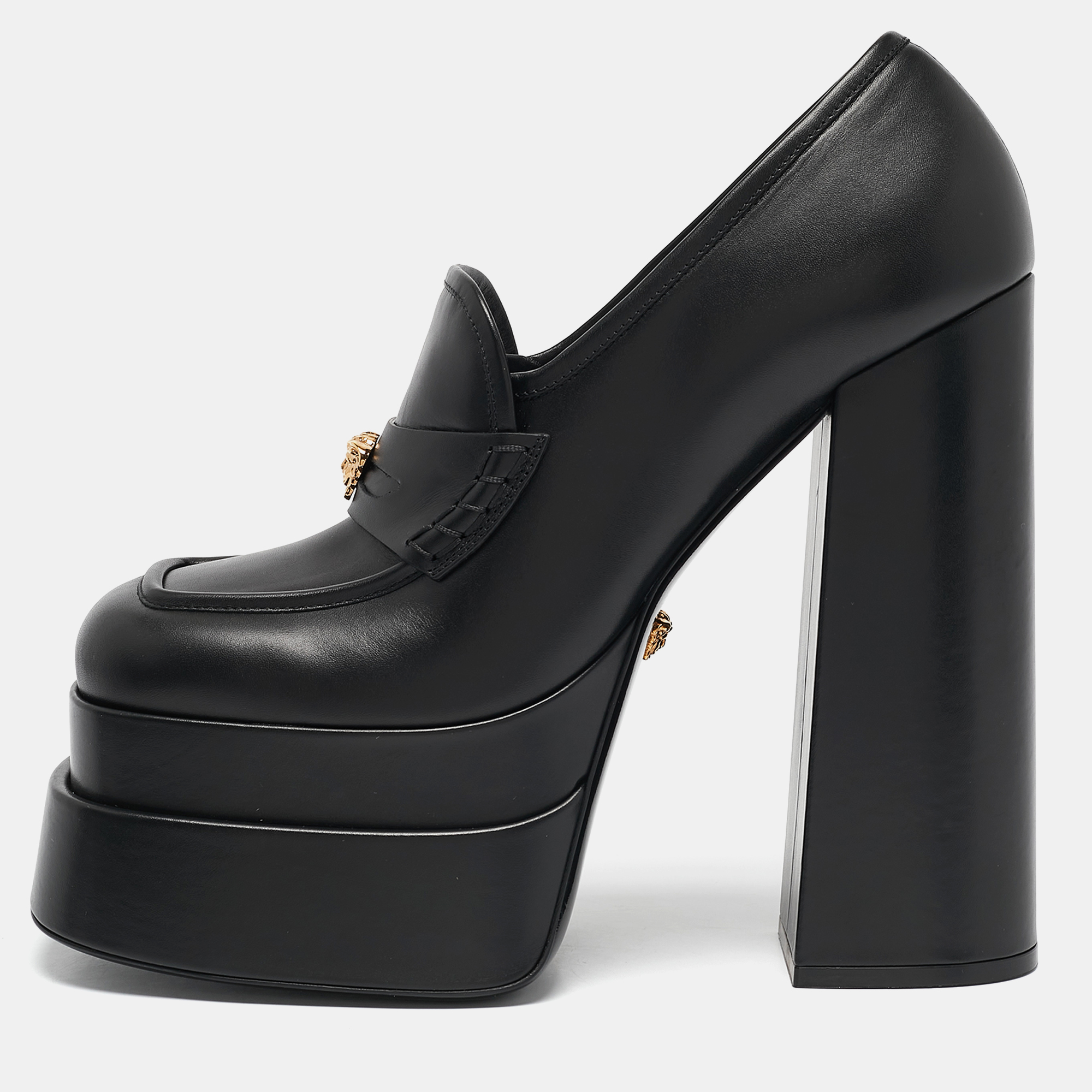 

Versace Black Leather Juno Platform Pumps Size