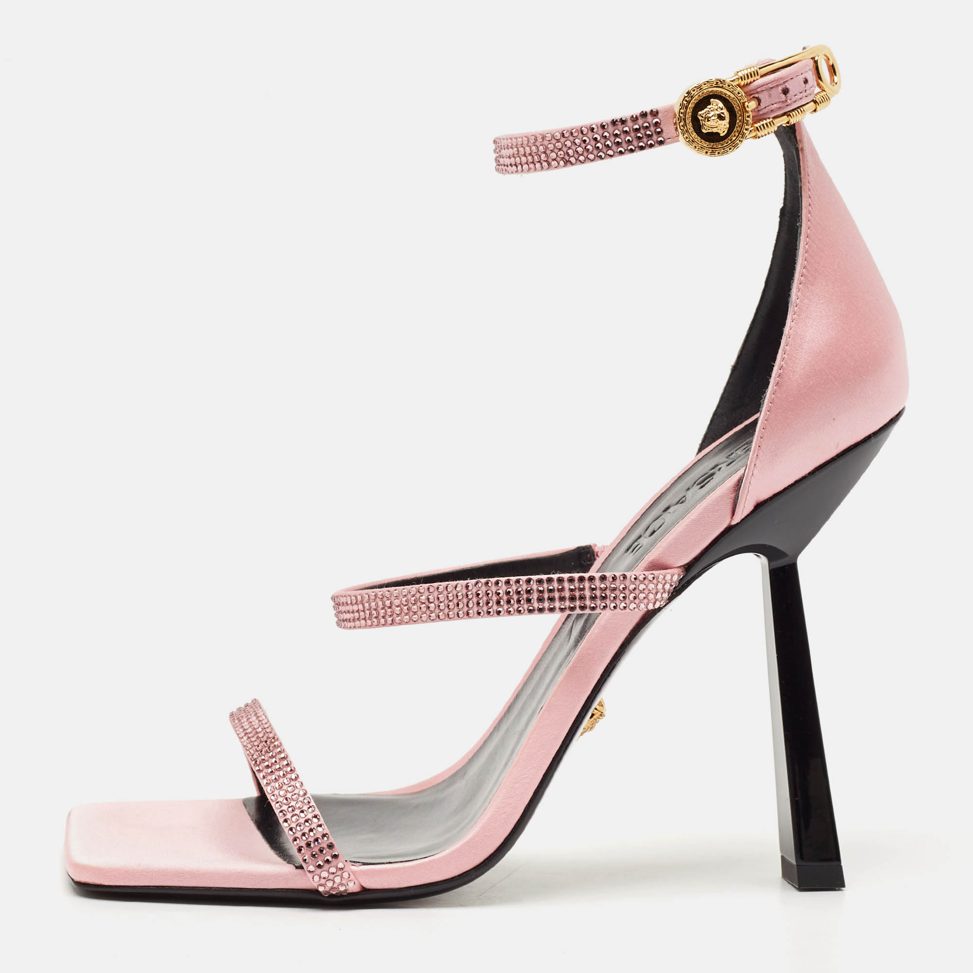 

Versace Pink Satin Safety Pin Ankle Strap Sandals Size