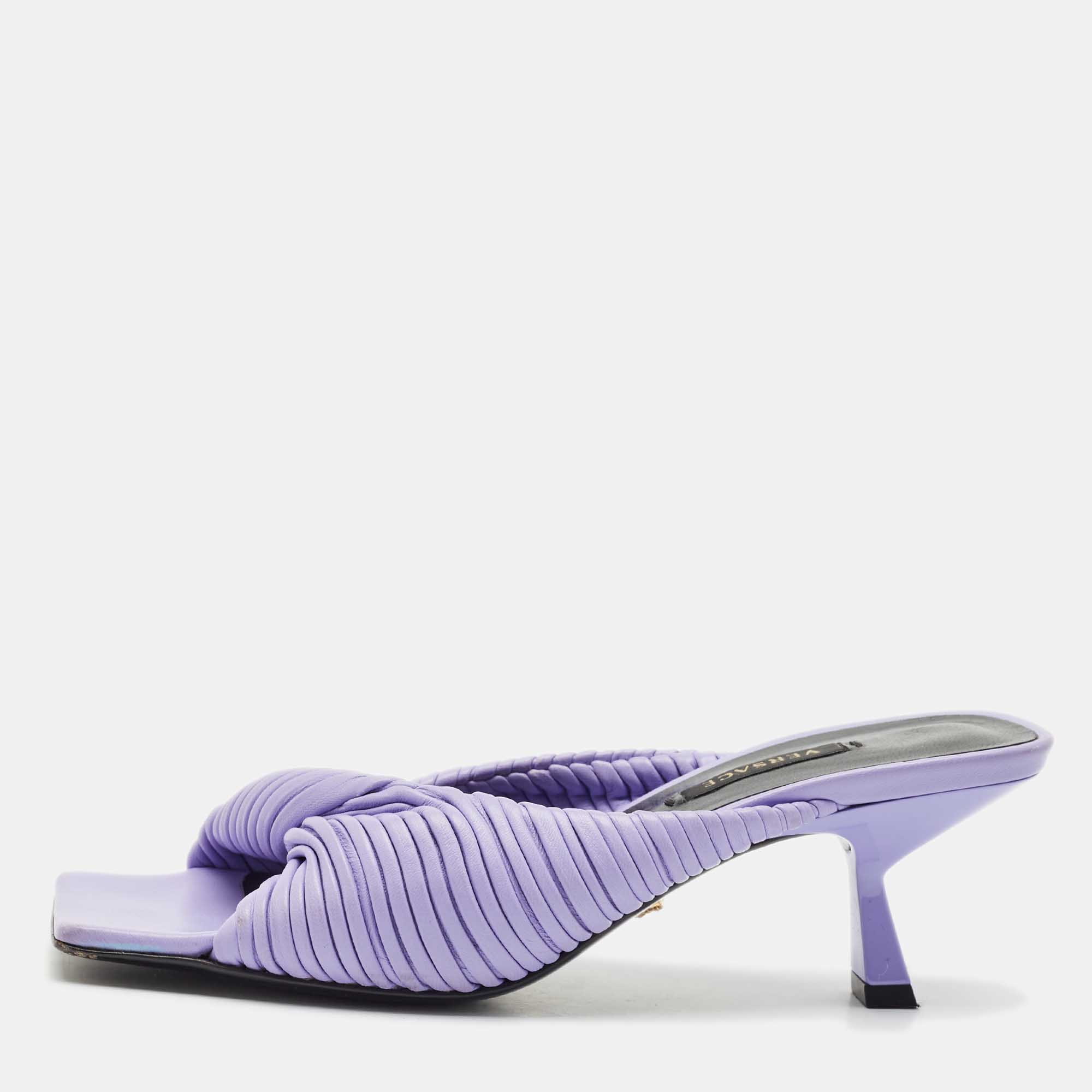 

Versace Purple Pleated Leather Plisse Slide Sandals Size