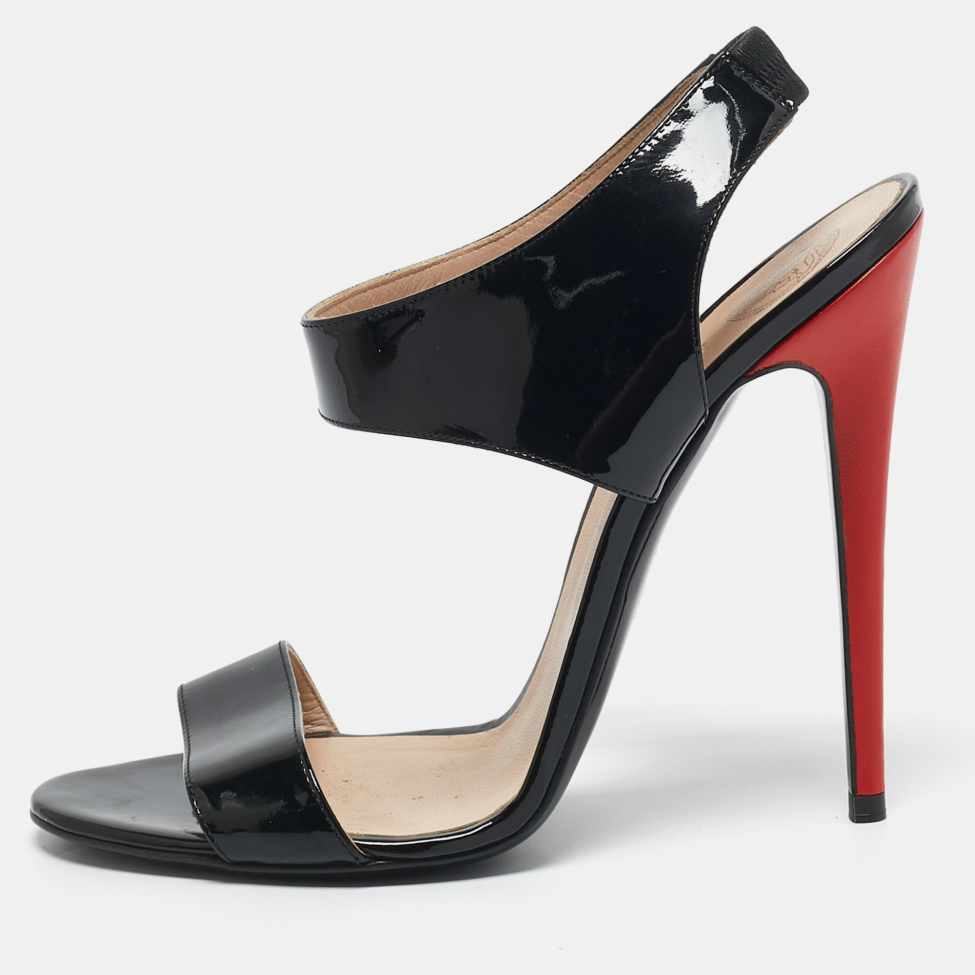 

Versace Black Patent Leather Ankle Strap Sandals Size