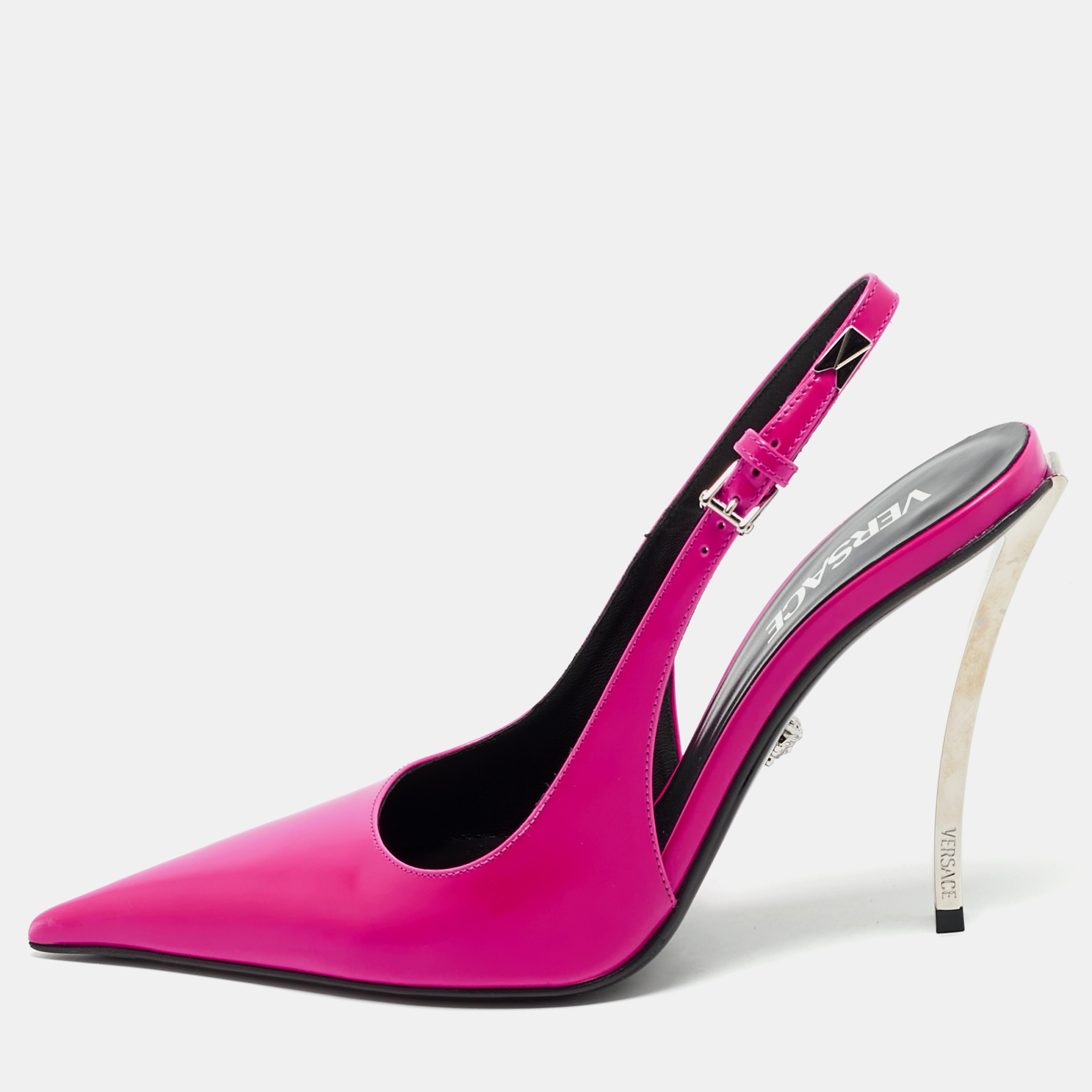 

Versace Pink Leather Pin-Point Slingback Pumps Size