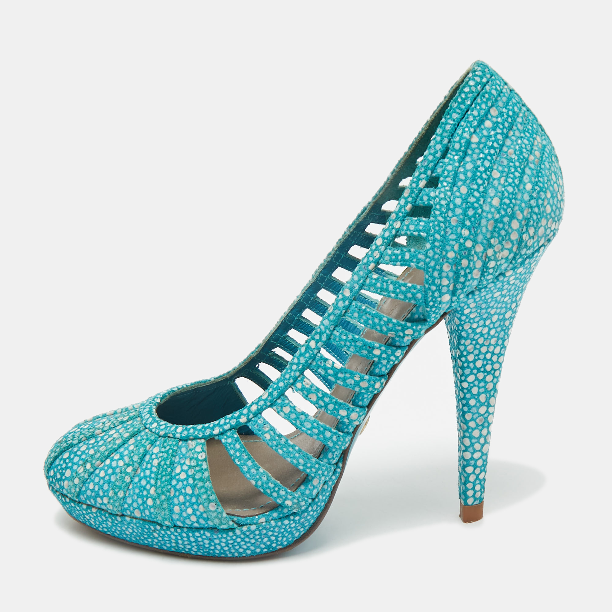 

Versace Blue/White Suede Platform Pumps Size