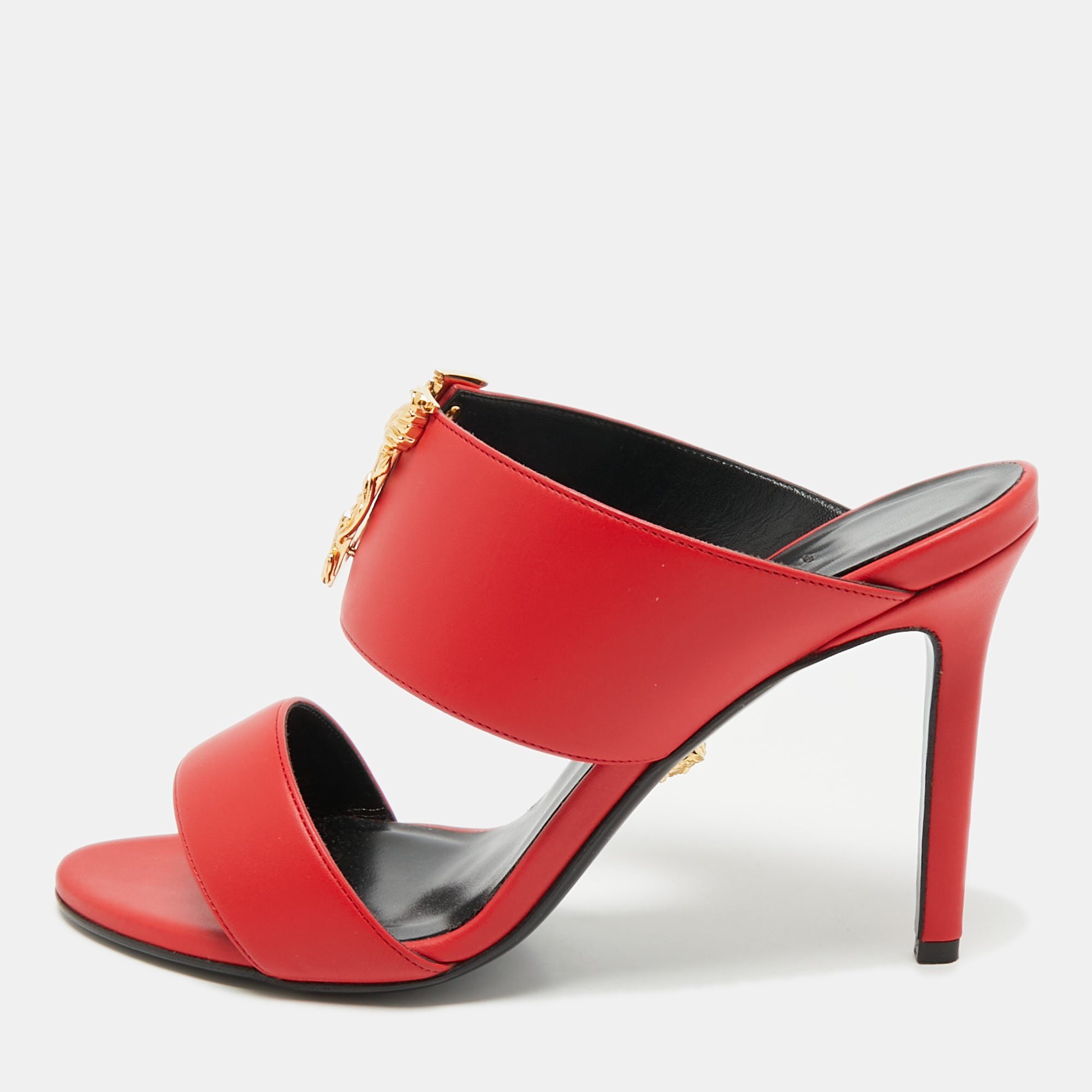 

Versace Red Leather and Metal Medusa Slide Sandals Size