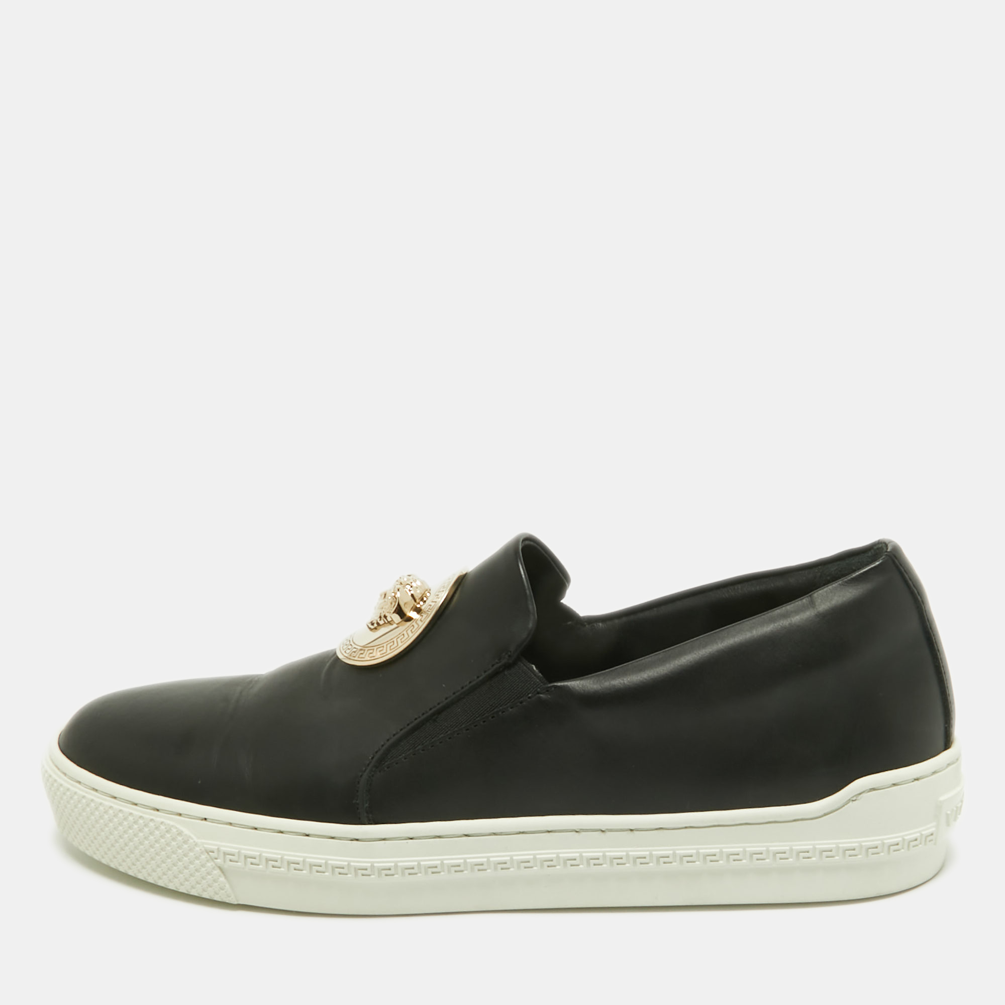 

Versace Black Leather Medusa Slip On Sneakers Size