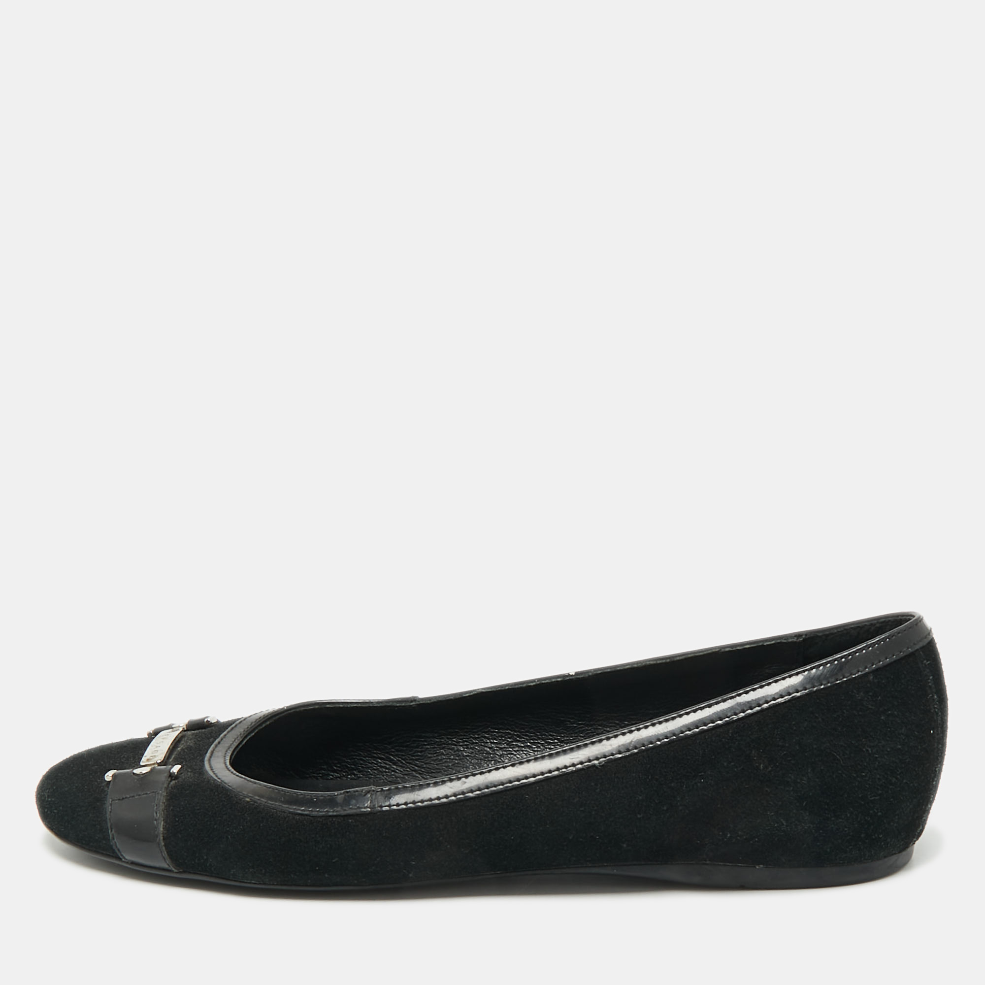 Versace Black Suede and Patent Leather Ballet Flats Size 39