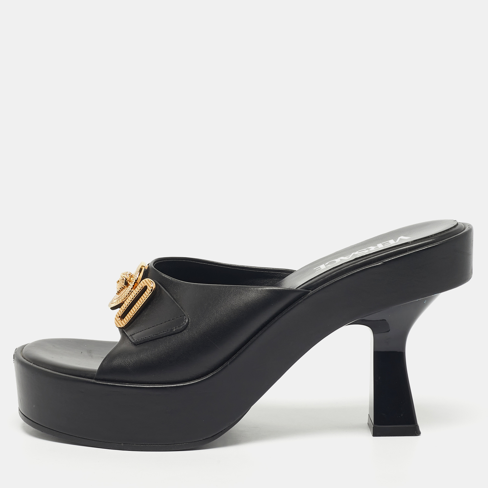 

Versace Black Leather Medusa Biggie Mules Size