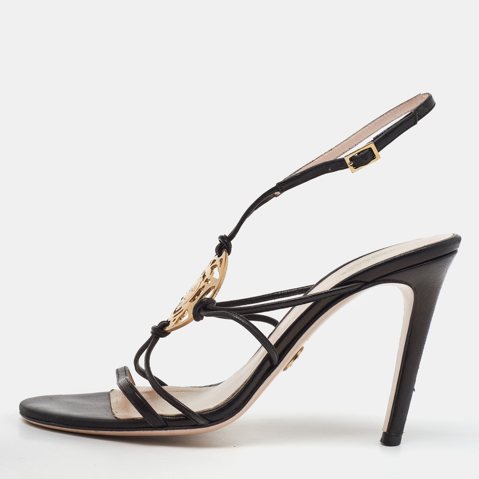 

Versace Black Leather La Medusa Strappy Sandals Size