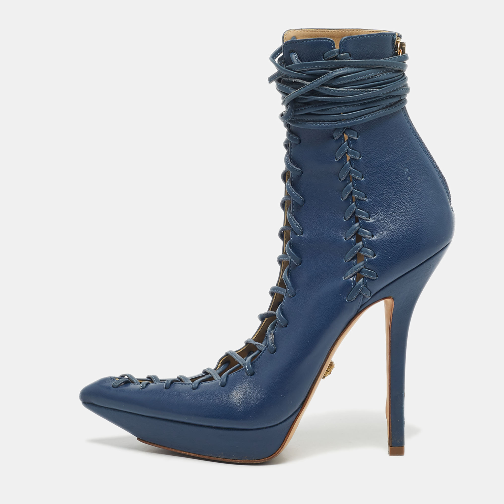 

Versace Blue Leather Lace Up Ankle Length Boots Size