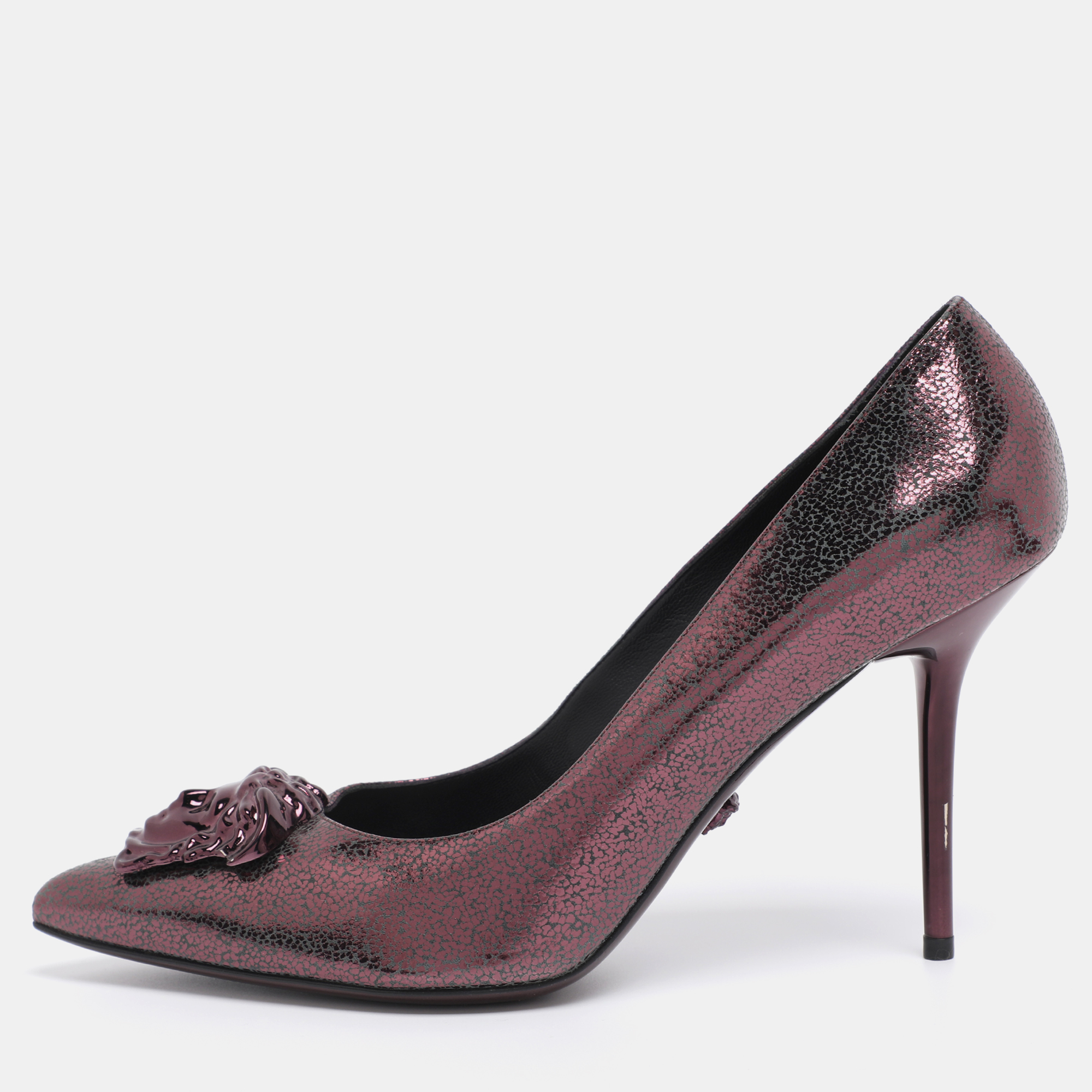 

Versace Metallic Purple Leather Medusa Pointed Toe Pumps Size, Brown