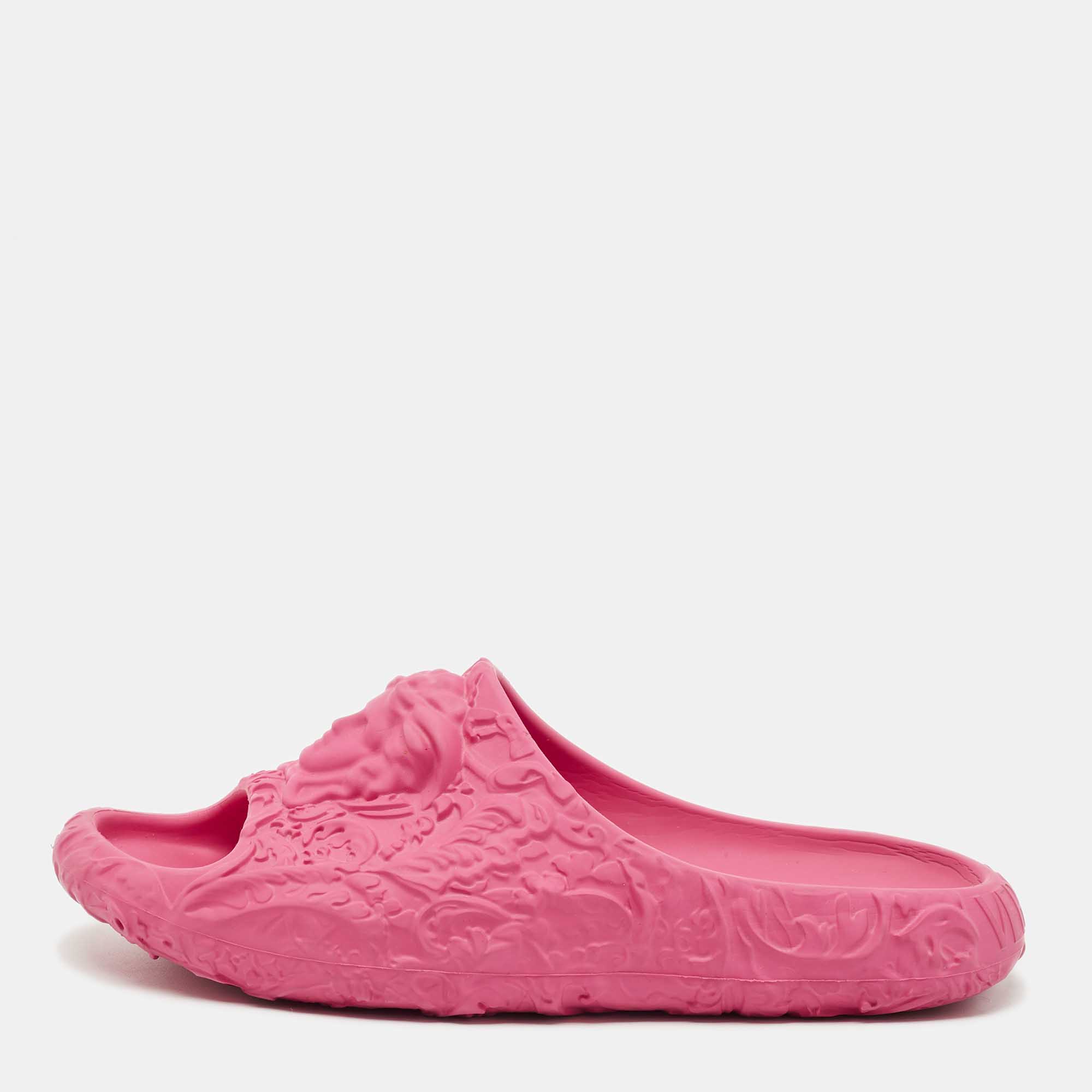 

Versace Pink Rubber Medusa Embossed Pool Slides Size