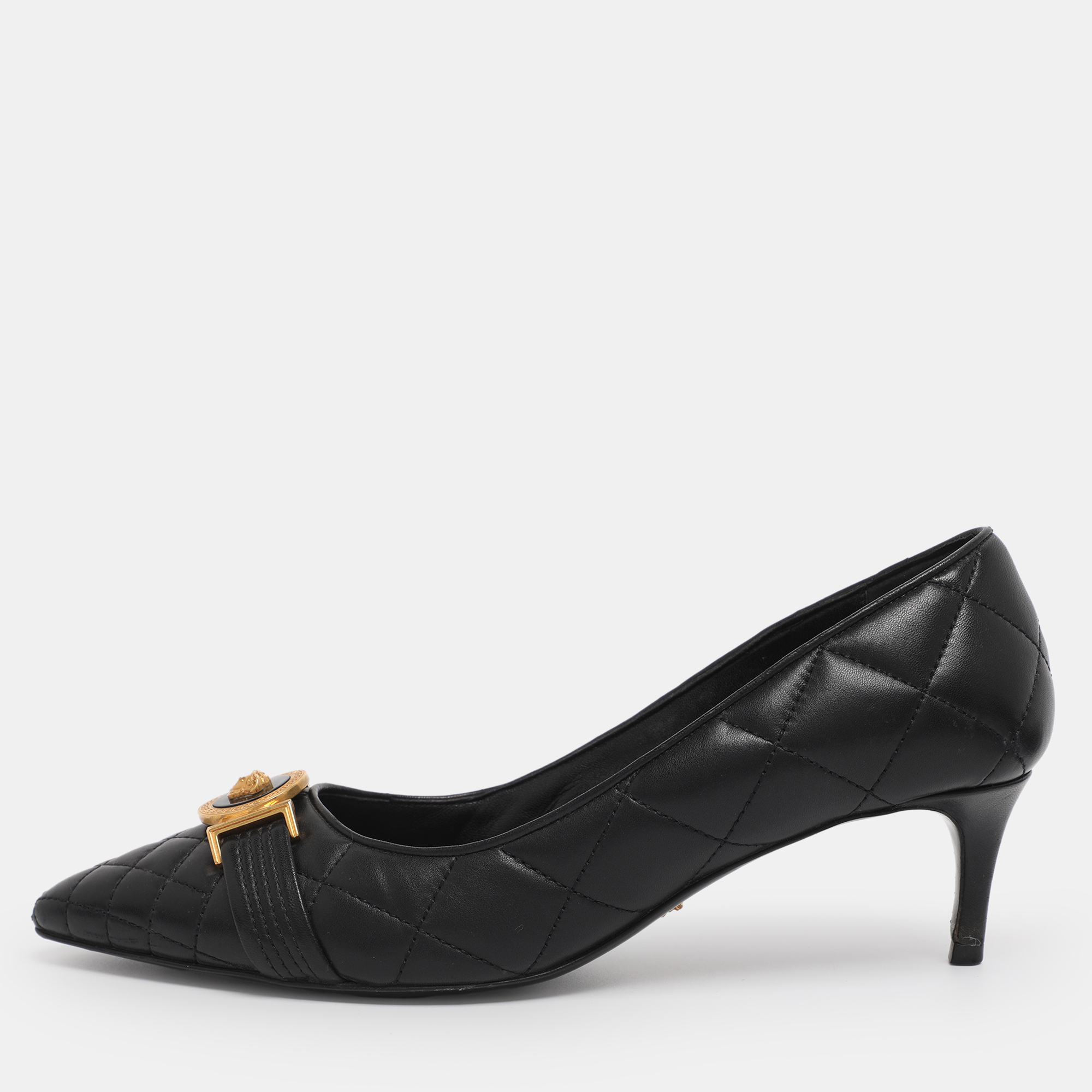 Pre-owned Versace Black Leather Medusa Pumps Size 38