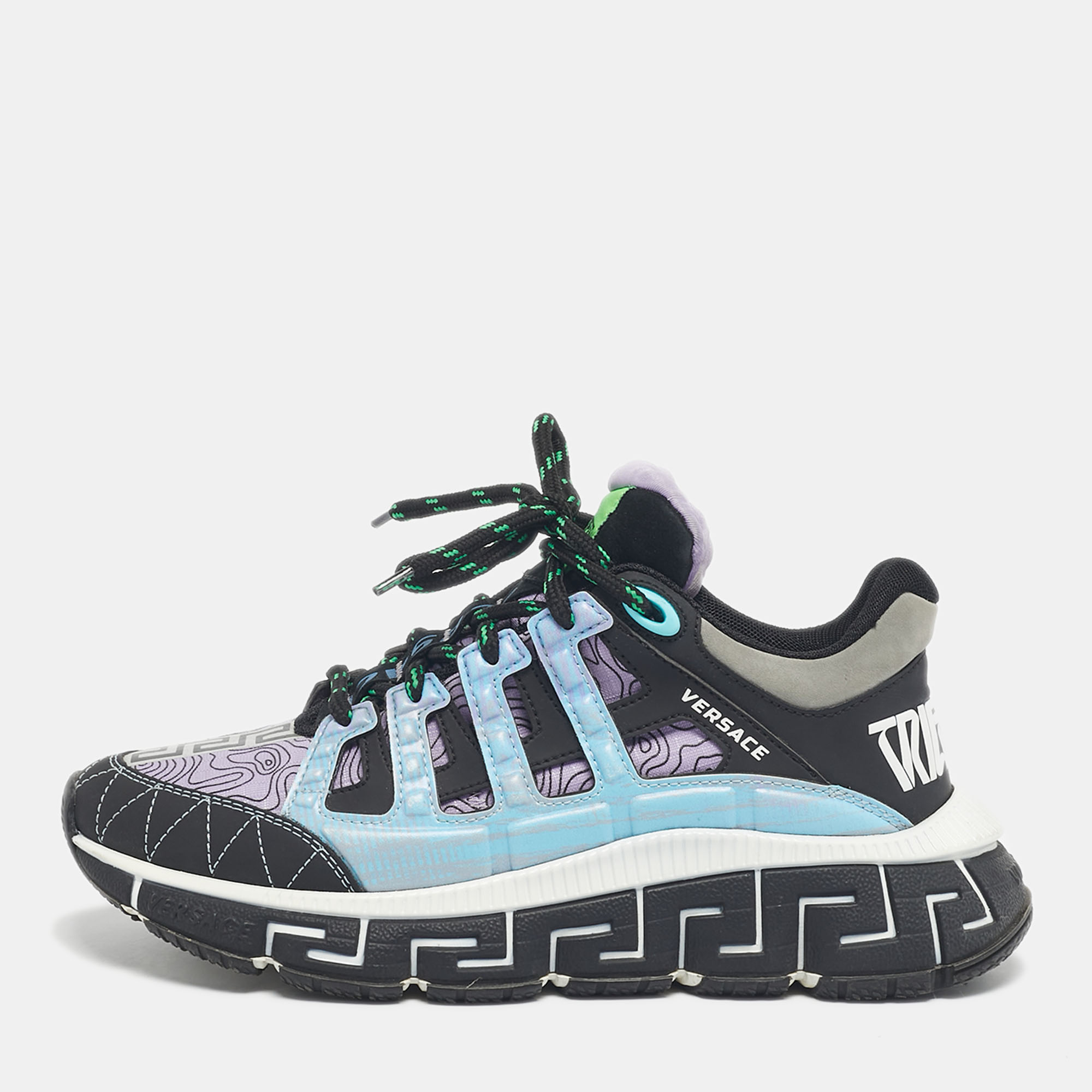 Versace Multicolor Canvas and Leather Trigreca Low Top Sneakers Size 37